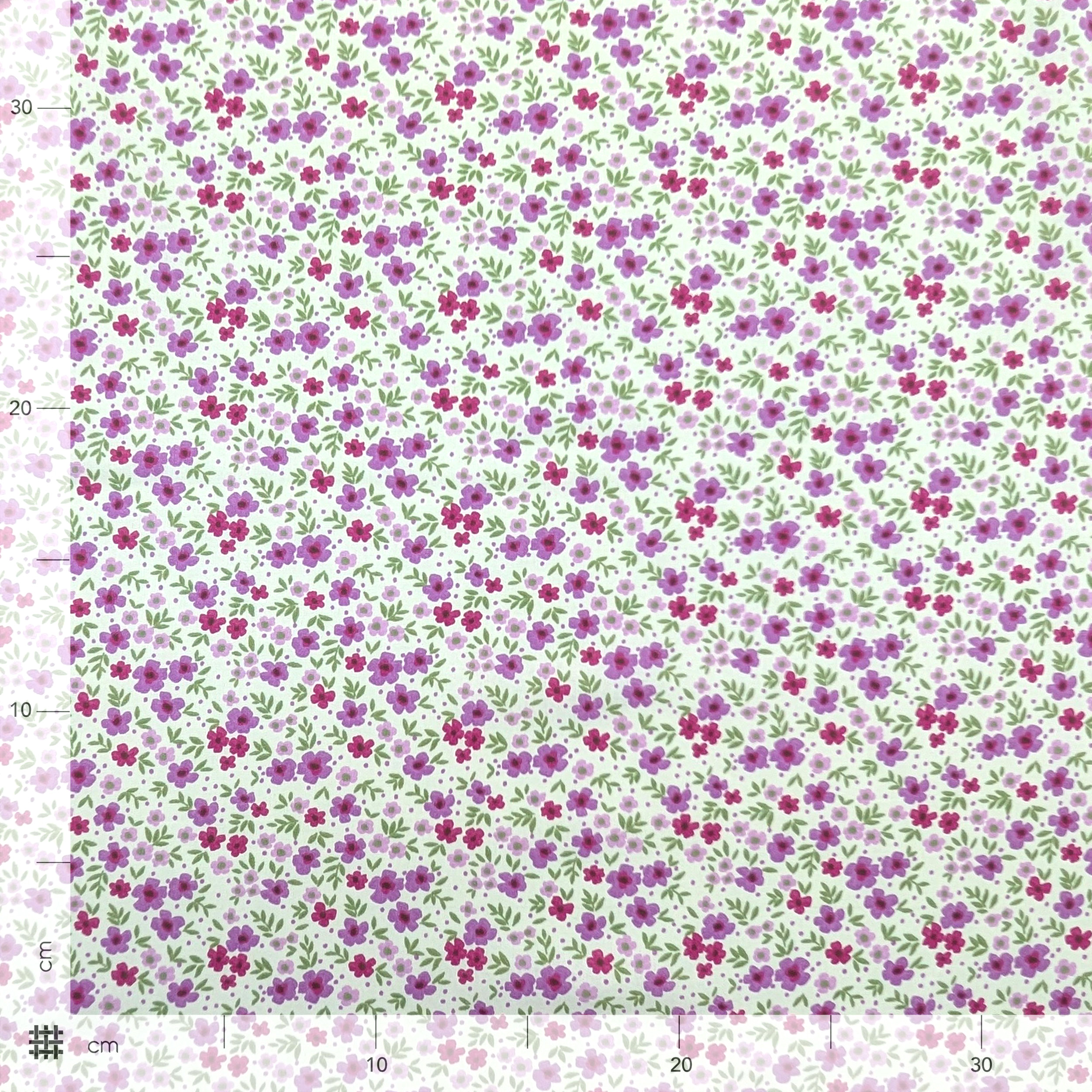 Poplin Cotton Flowers Lilac and Dark Fuxia