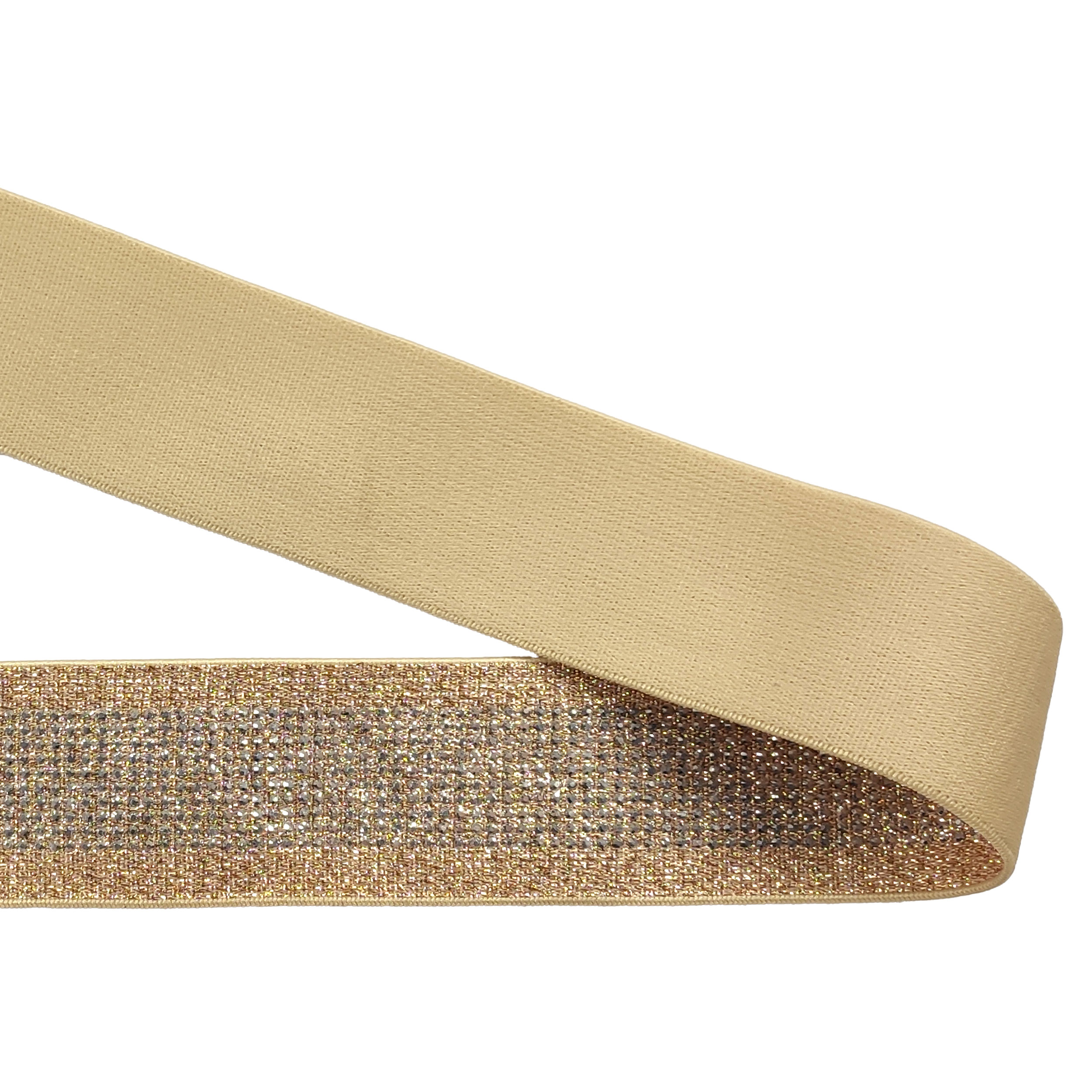 Goldfarbenes Gummiband mit Lurex-Strasssteinen