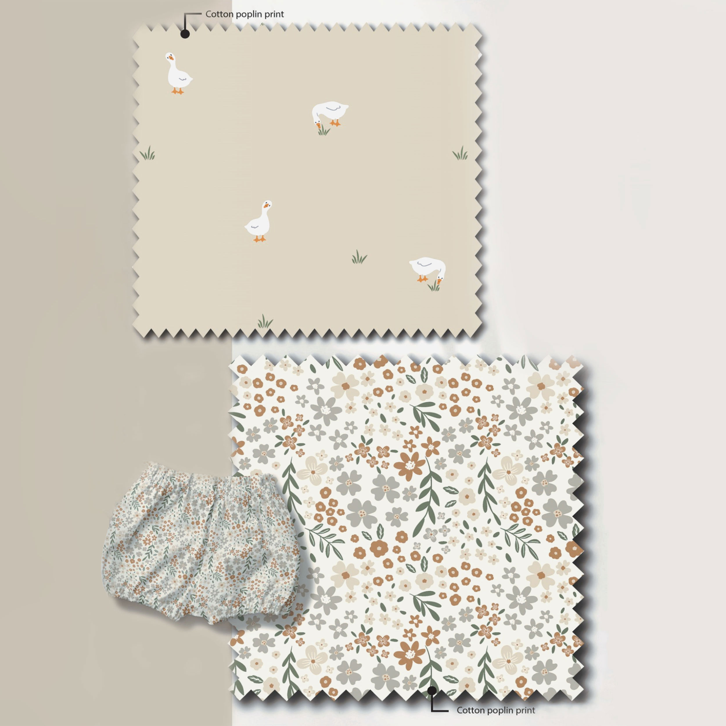 Beige and Cream Flowered Cotton Poplin Image