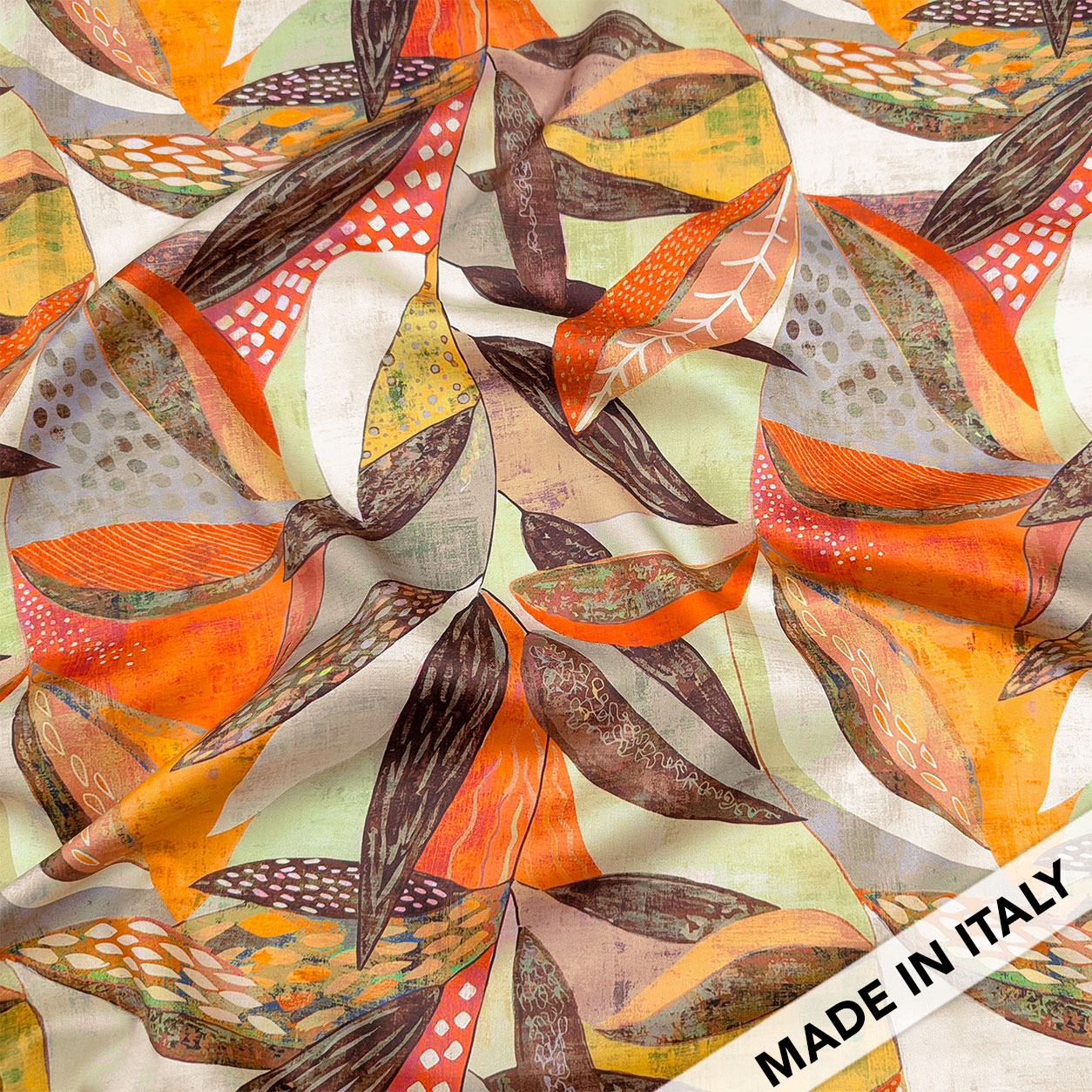 Cotton Satin Abstract Leaves Image