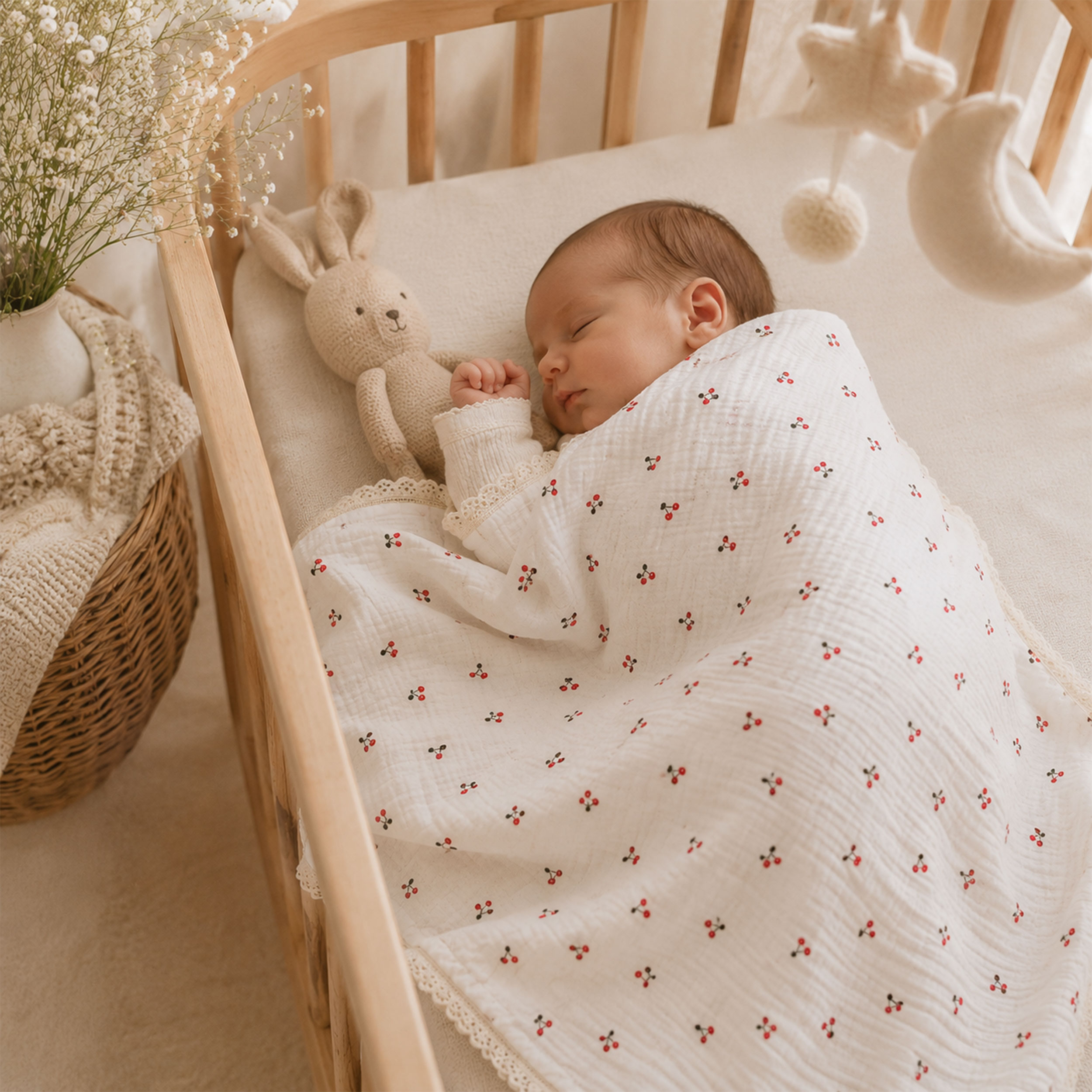 Double Gauze Cotton Muslin Cherries Image