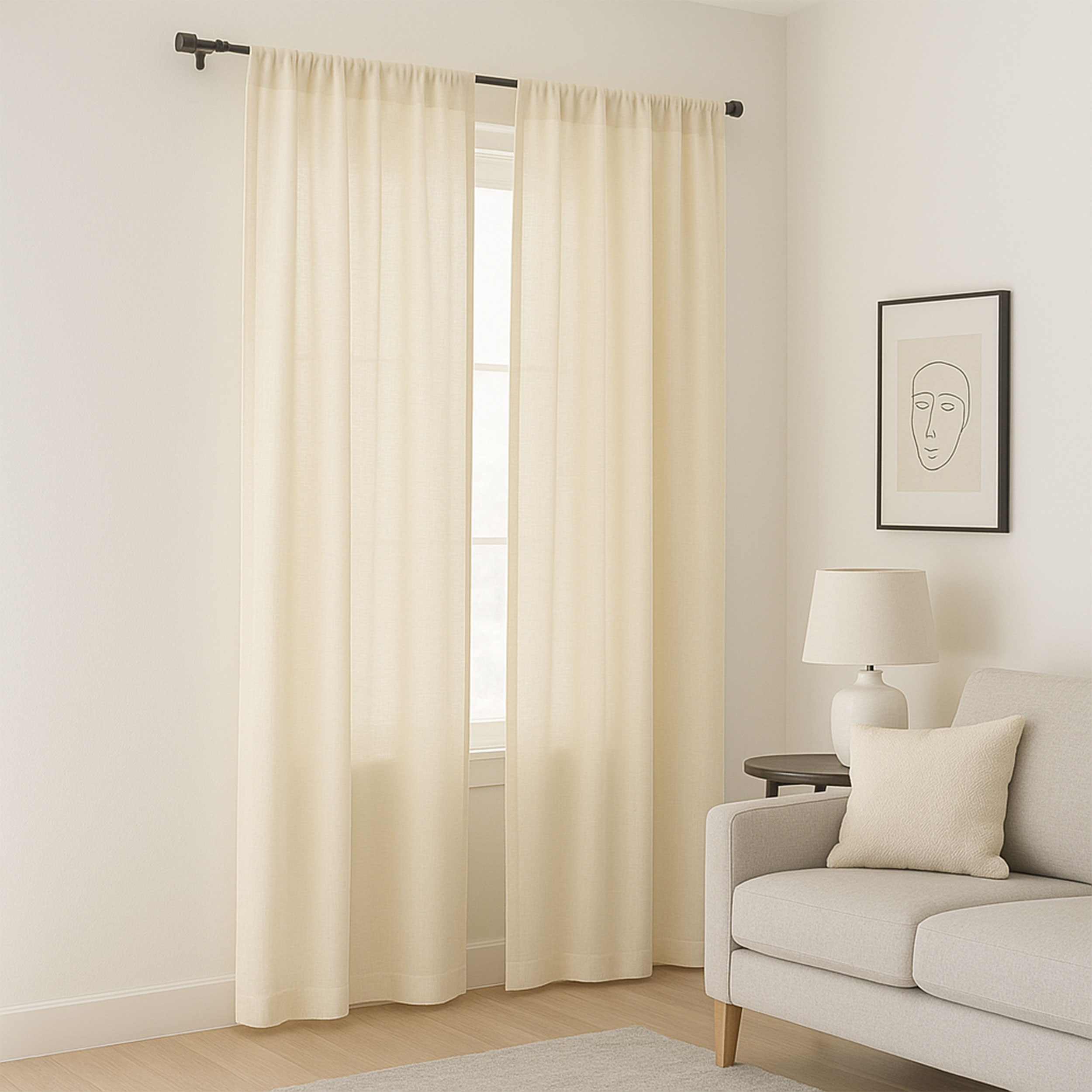 Faux Linen Curtain Fabric Cream Image