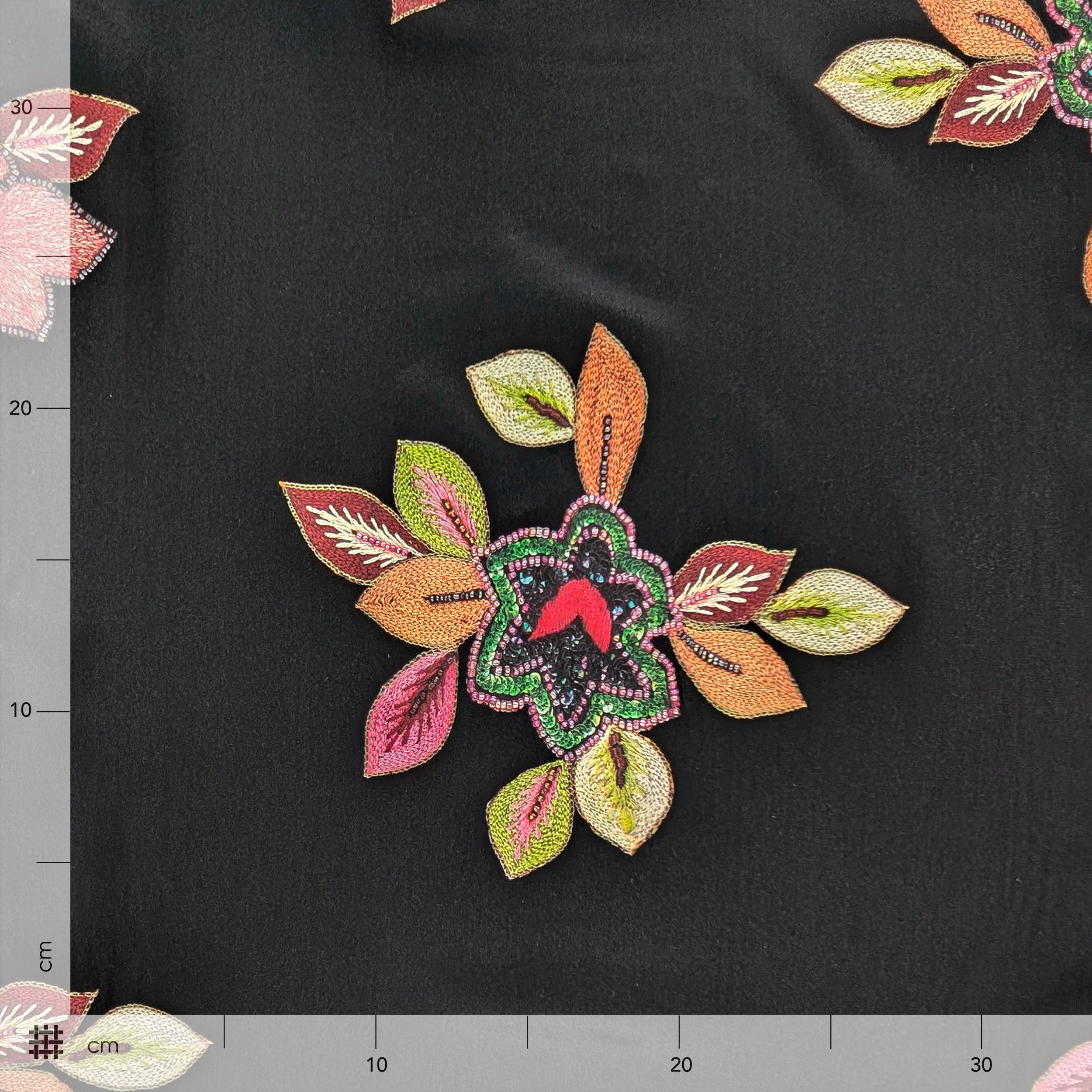 Crepe Silk High Fashion Black with Flowers Image