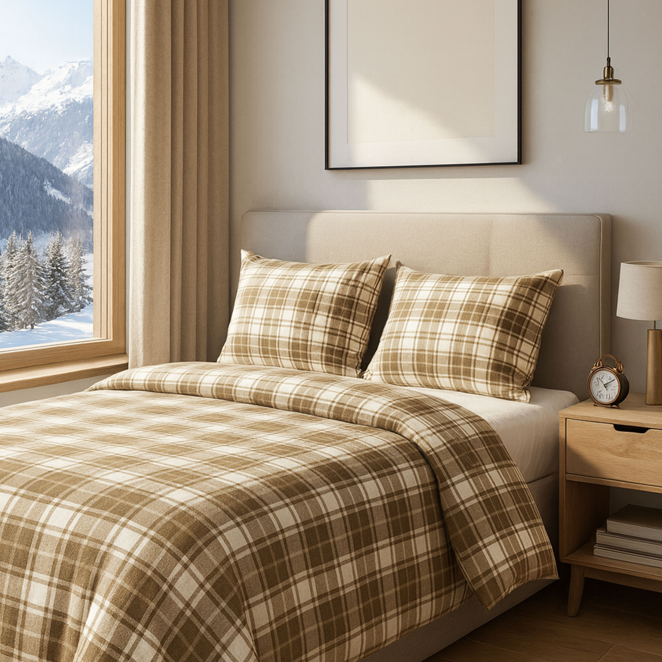 Beige Tartan Yarn Dyed Fabric Image