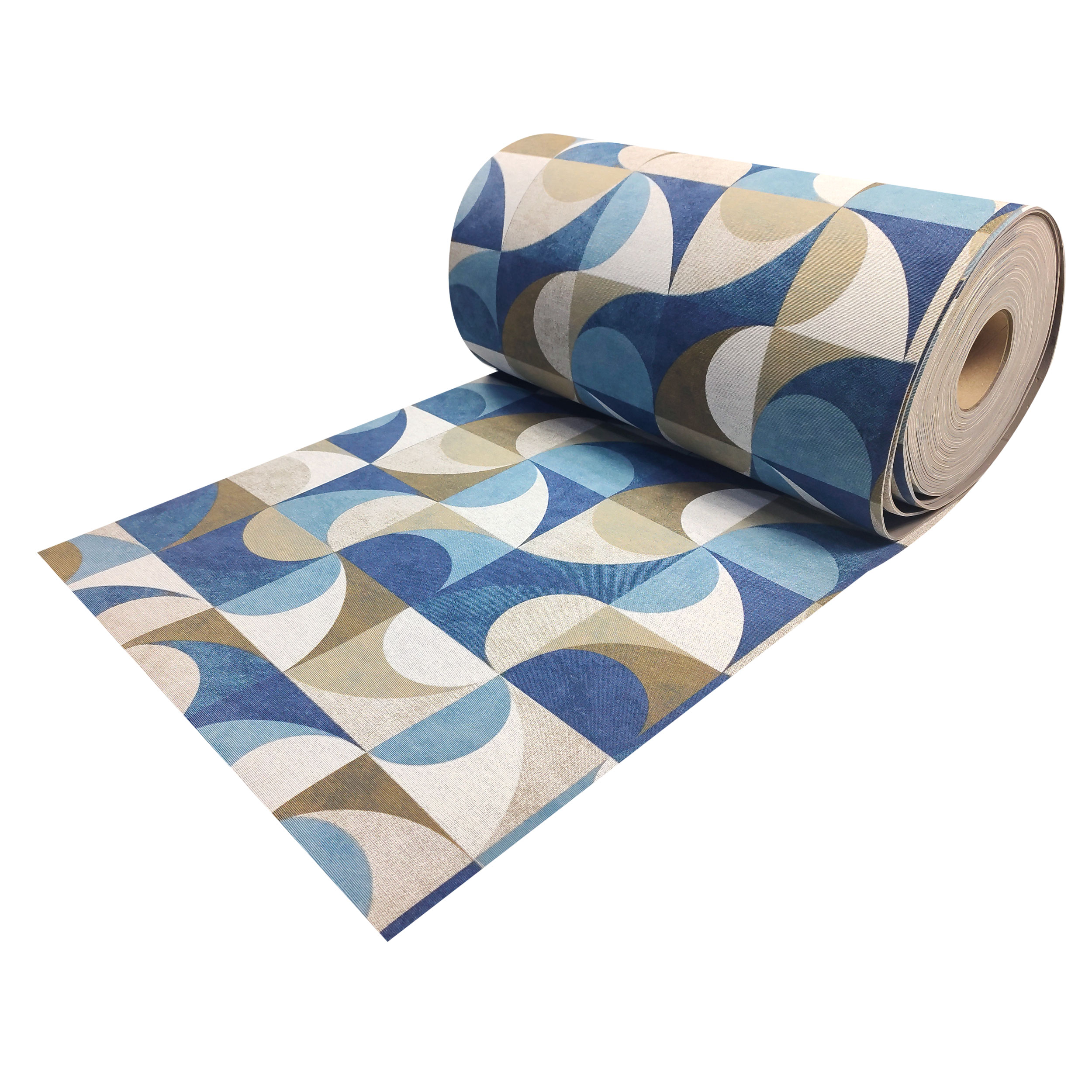 Alfombra de cocina geométrica azul y beige