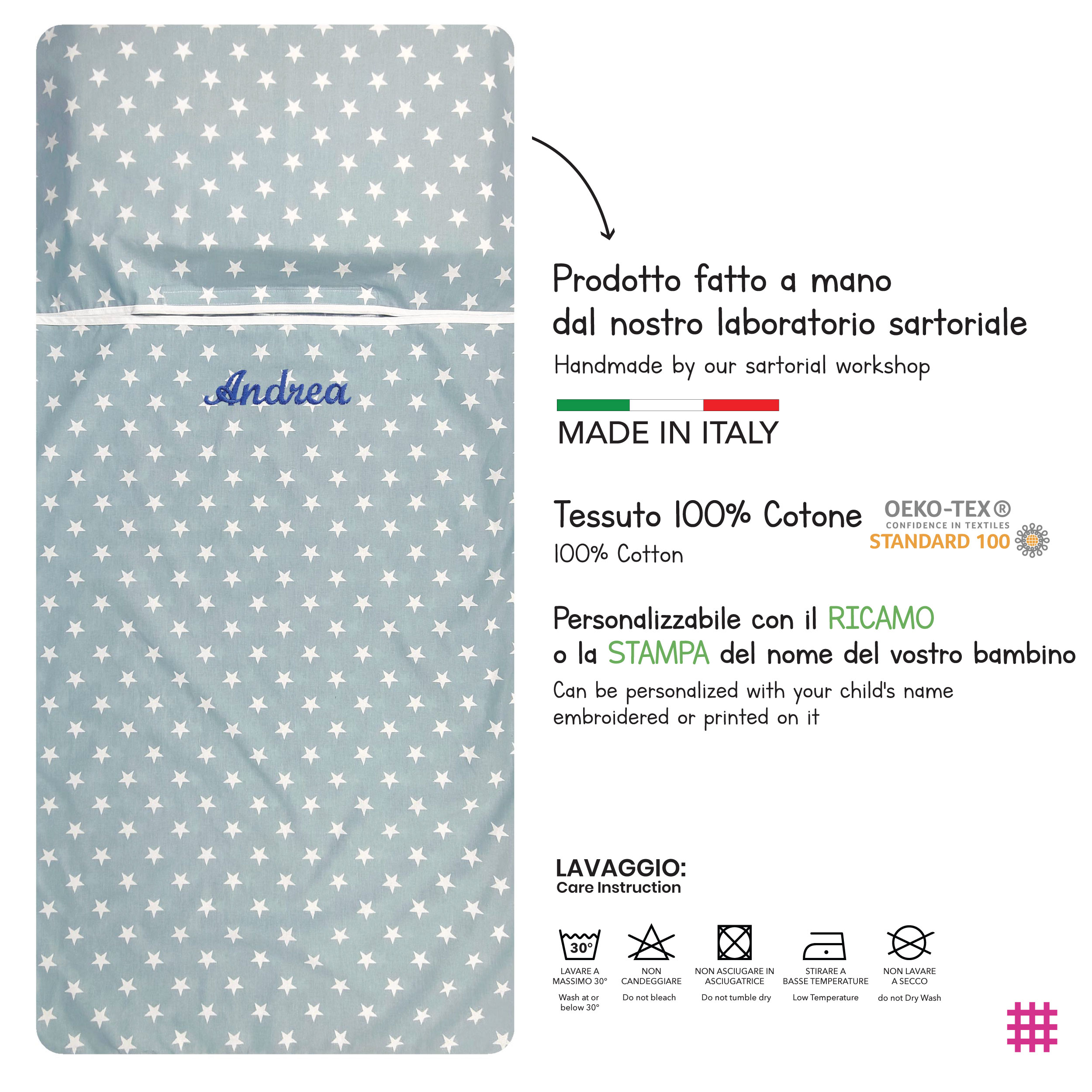 Summer Sleeping Bag White Stars with Blue Background Image