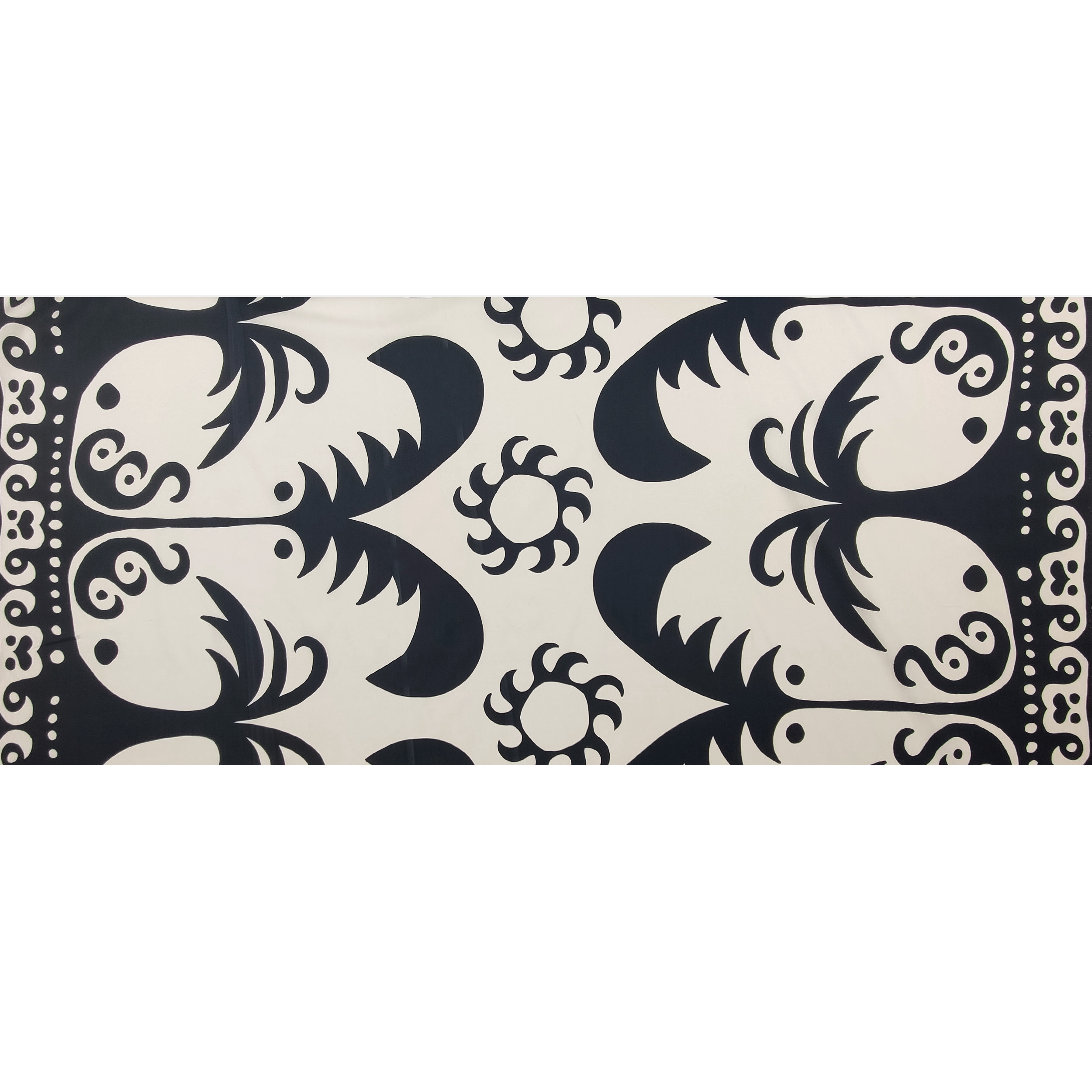 Satin de coton Fantaisie palmiers et soleils noir
