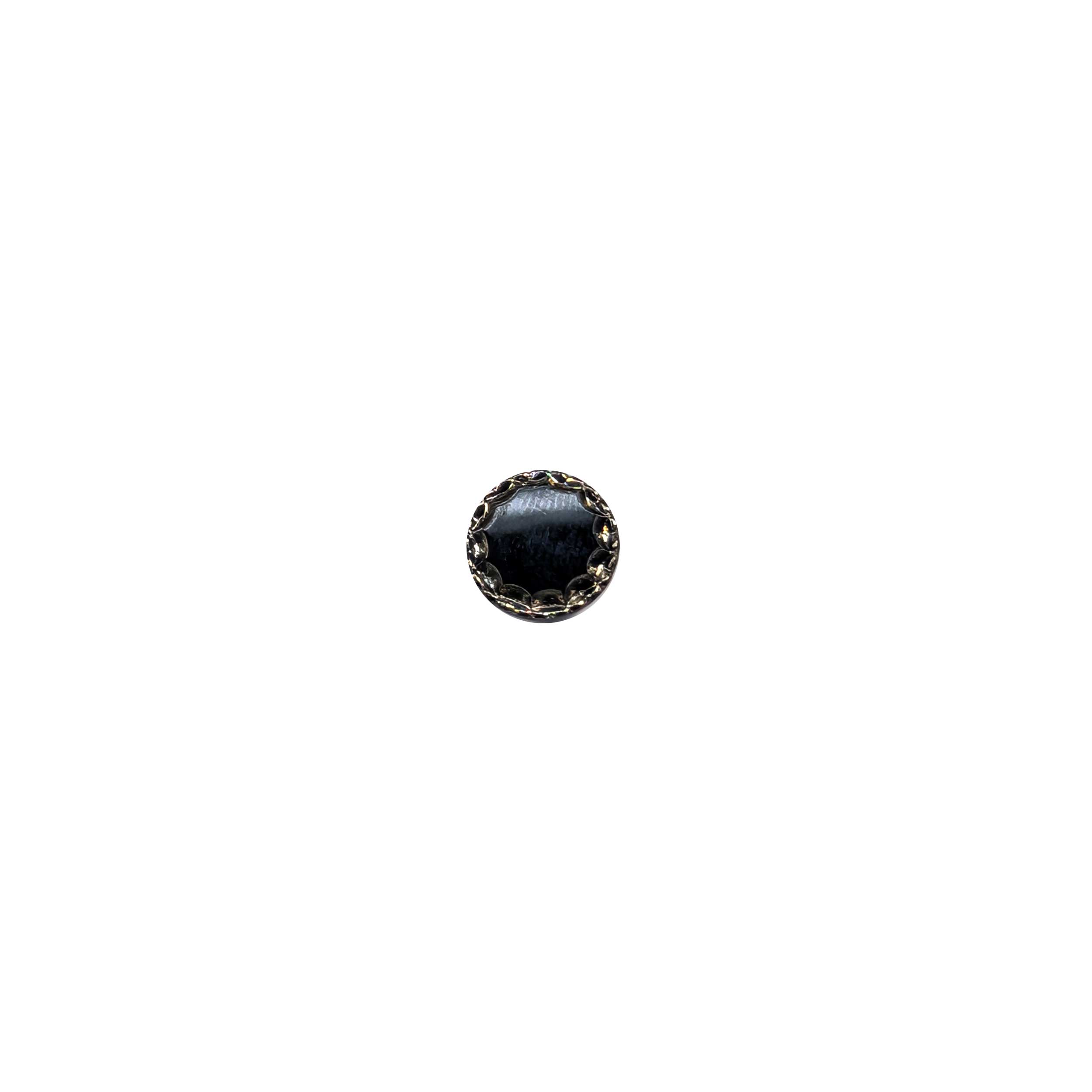 Small Black Glass Button with Silver Crown Image