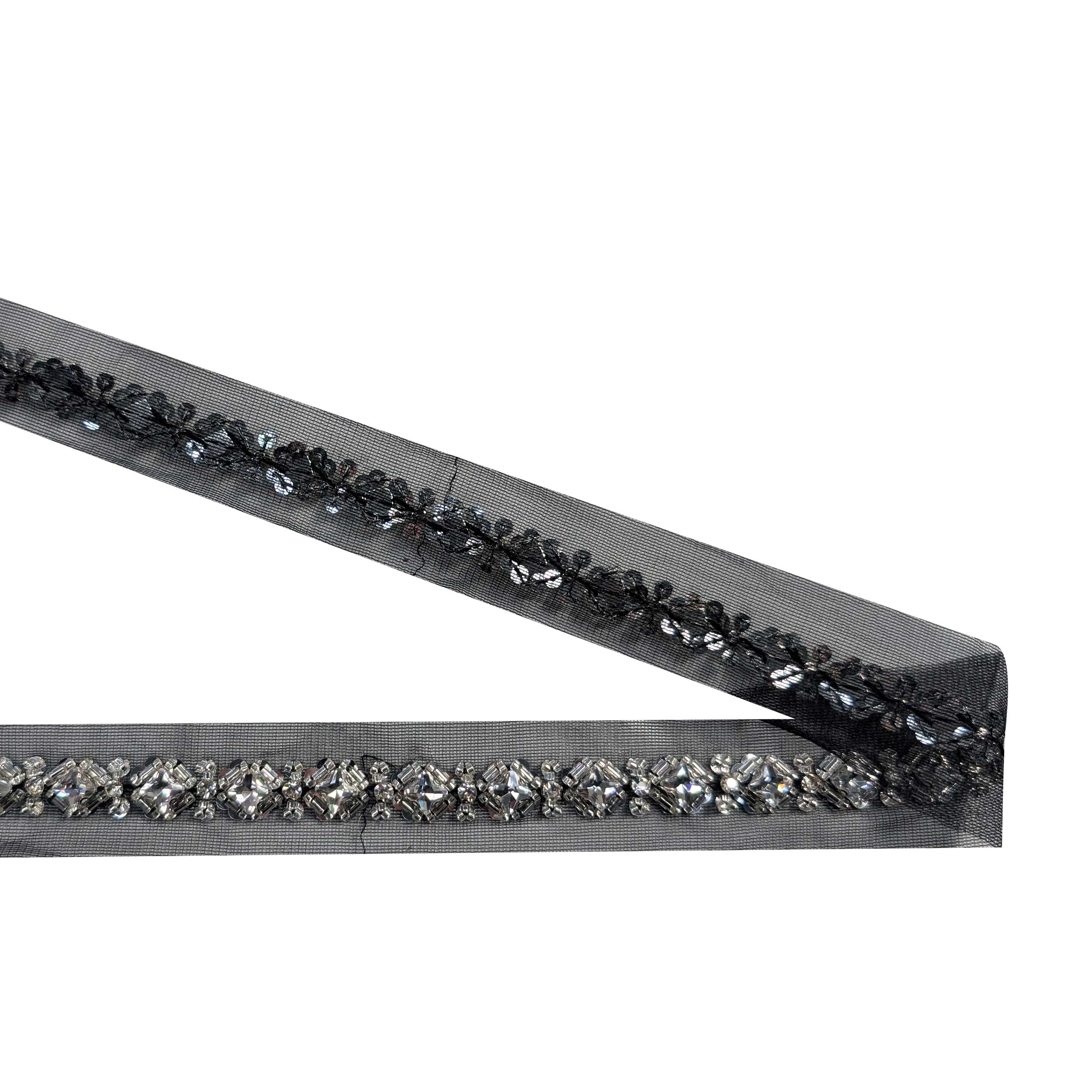 Trimmings Black Tulle and Silver Precious Stones Image