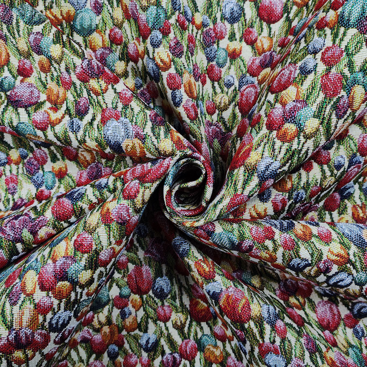 Tejido Jacquard Pequeños Tulipanes de Colores