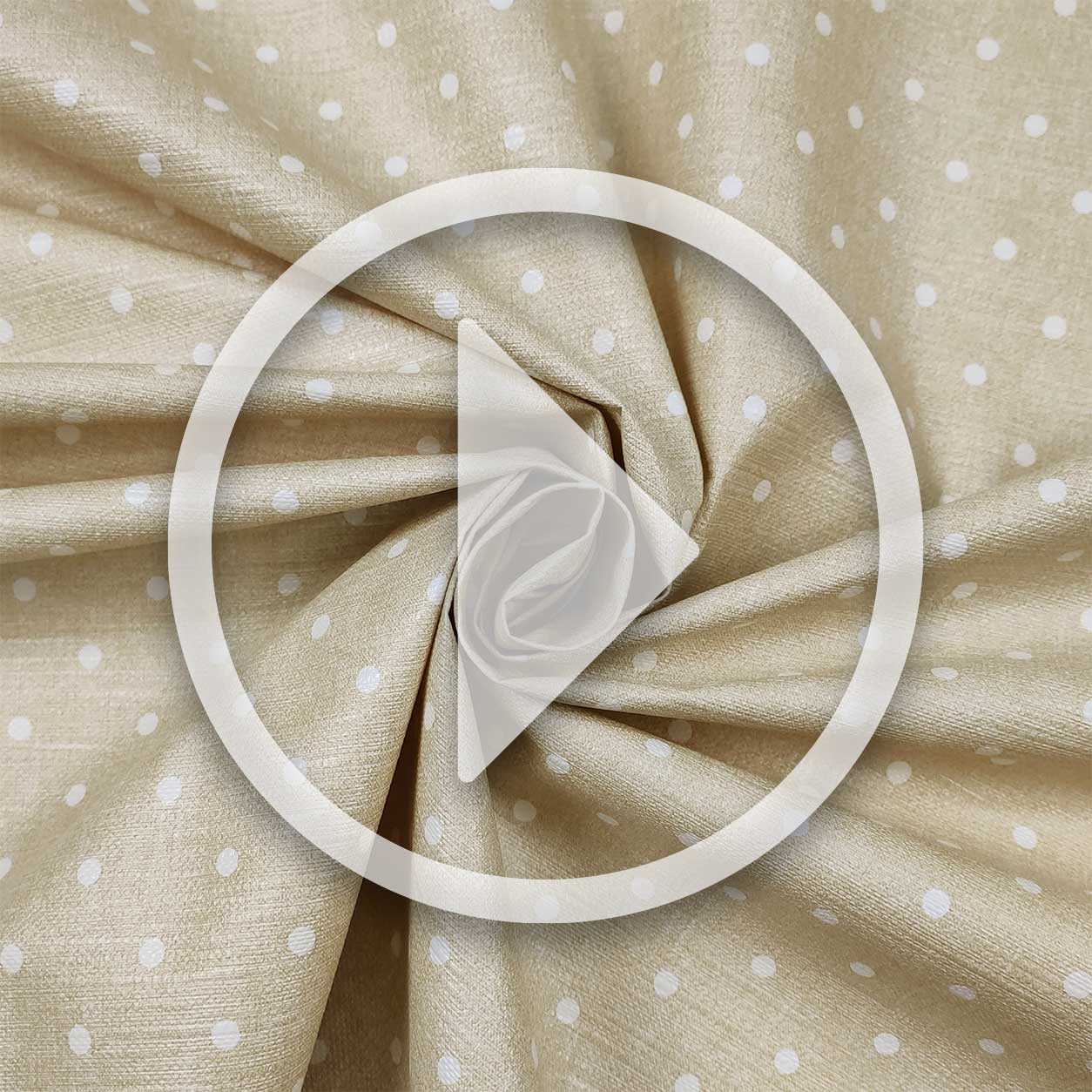 Tissu pour nappe plastifiée Blanc à pois Fond beige Image