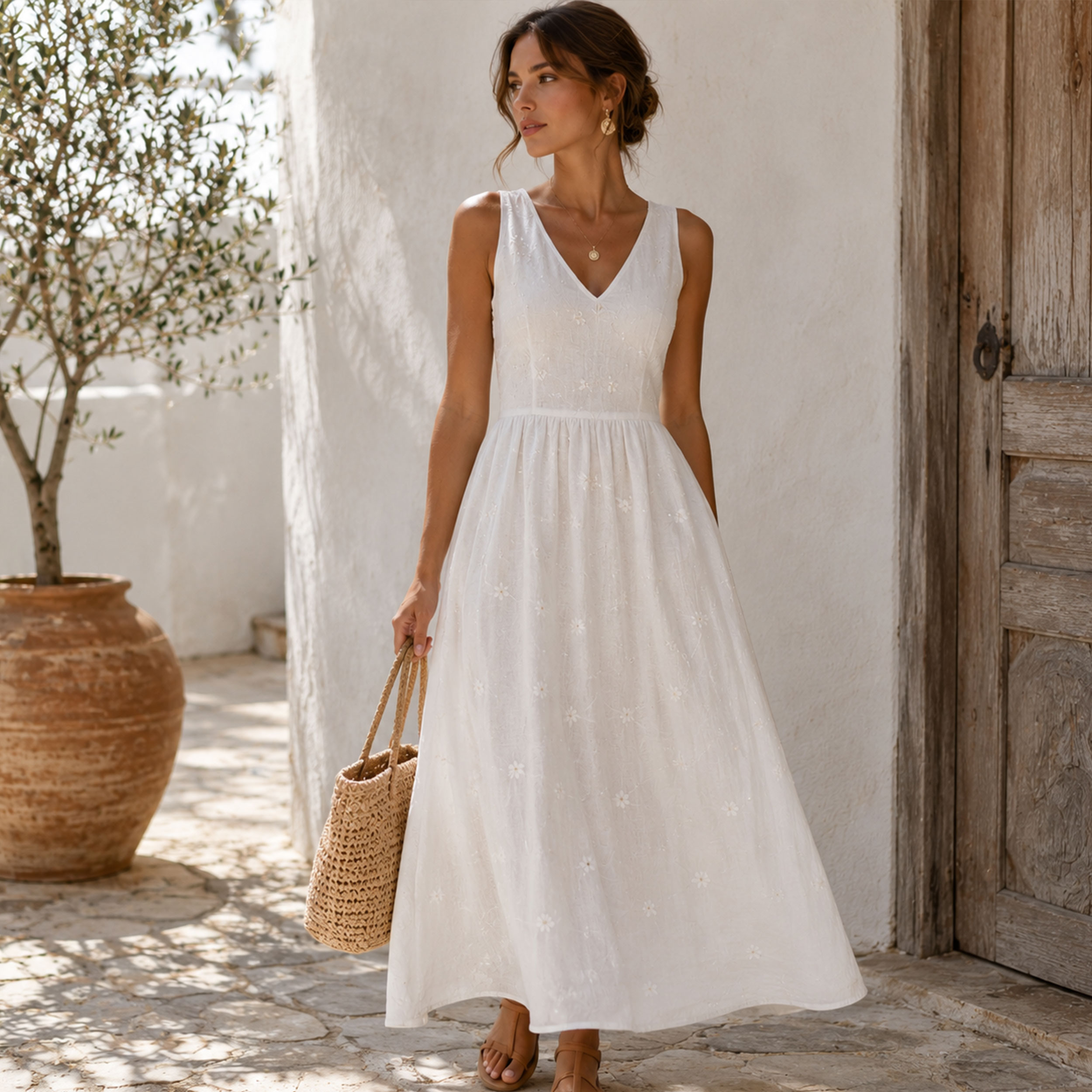 Pure Linen Fabric Embroidered Flowers Image
