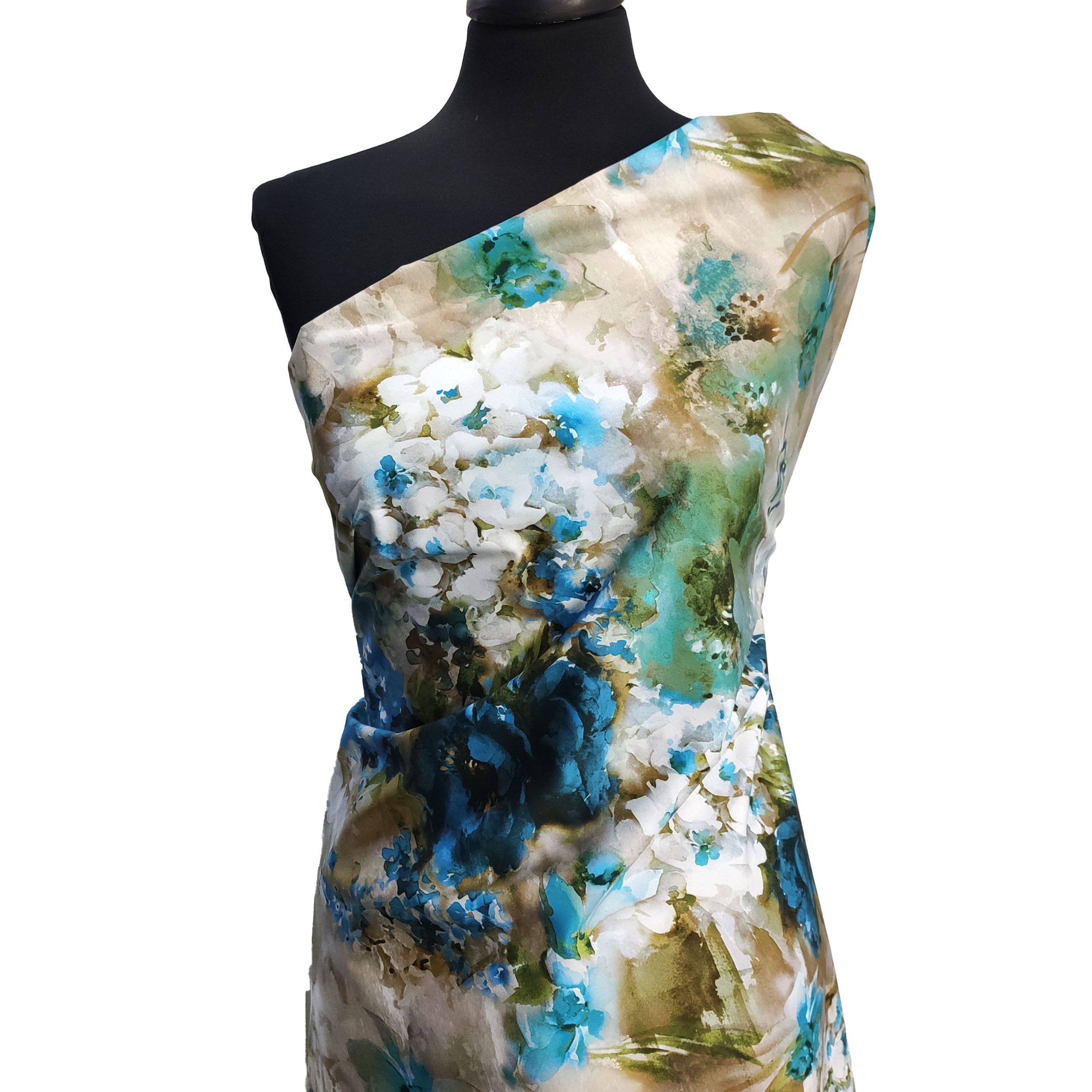Algodón elástico con estampado de flores en azul
