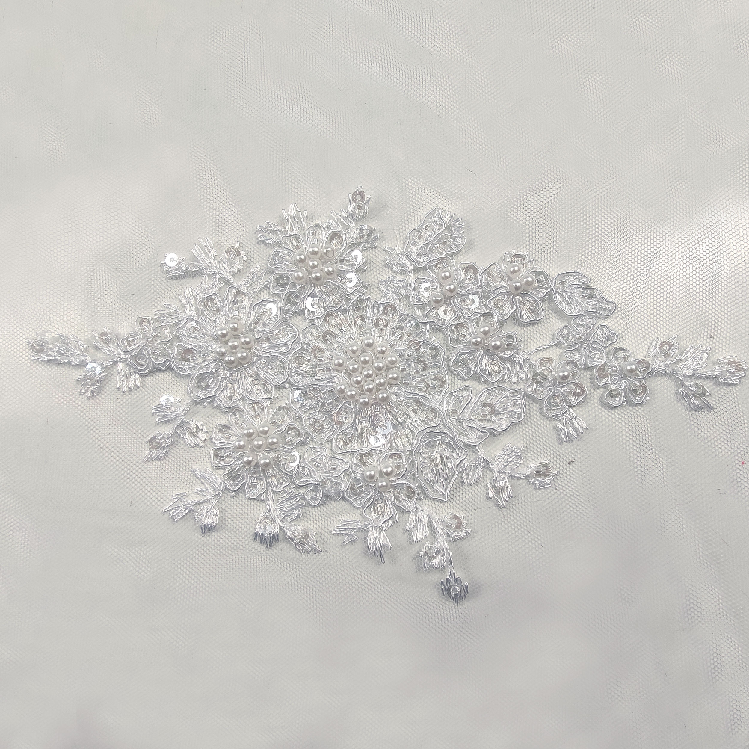 White Double Edged Beaded Tulle Lace  Image