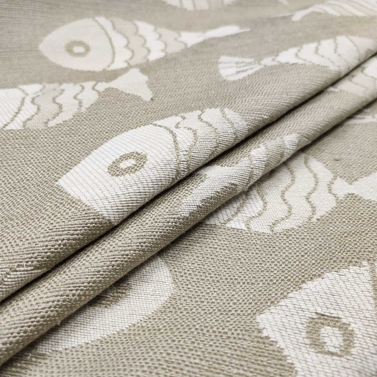 Upholstery Reversible Brocade - Cream, Rope Fishes
