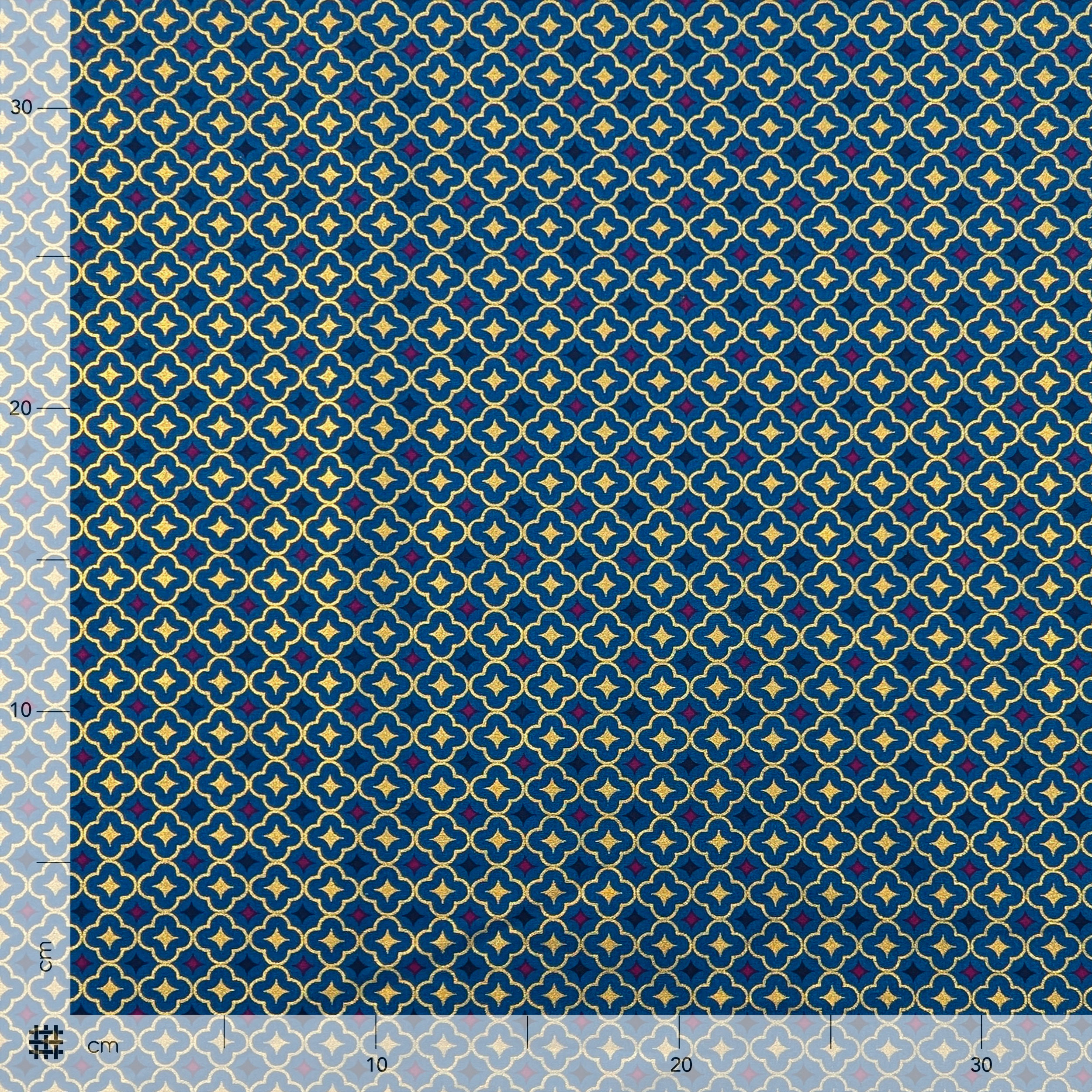 Poplin Cotton Geometric Fantasy Gold and Fuchsia