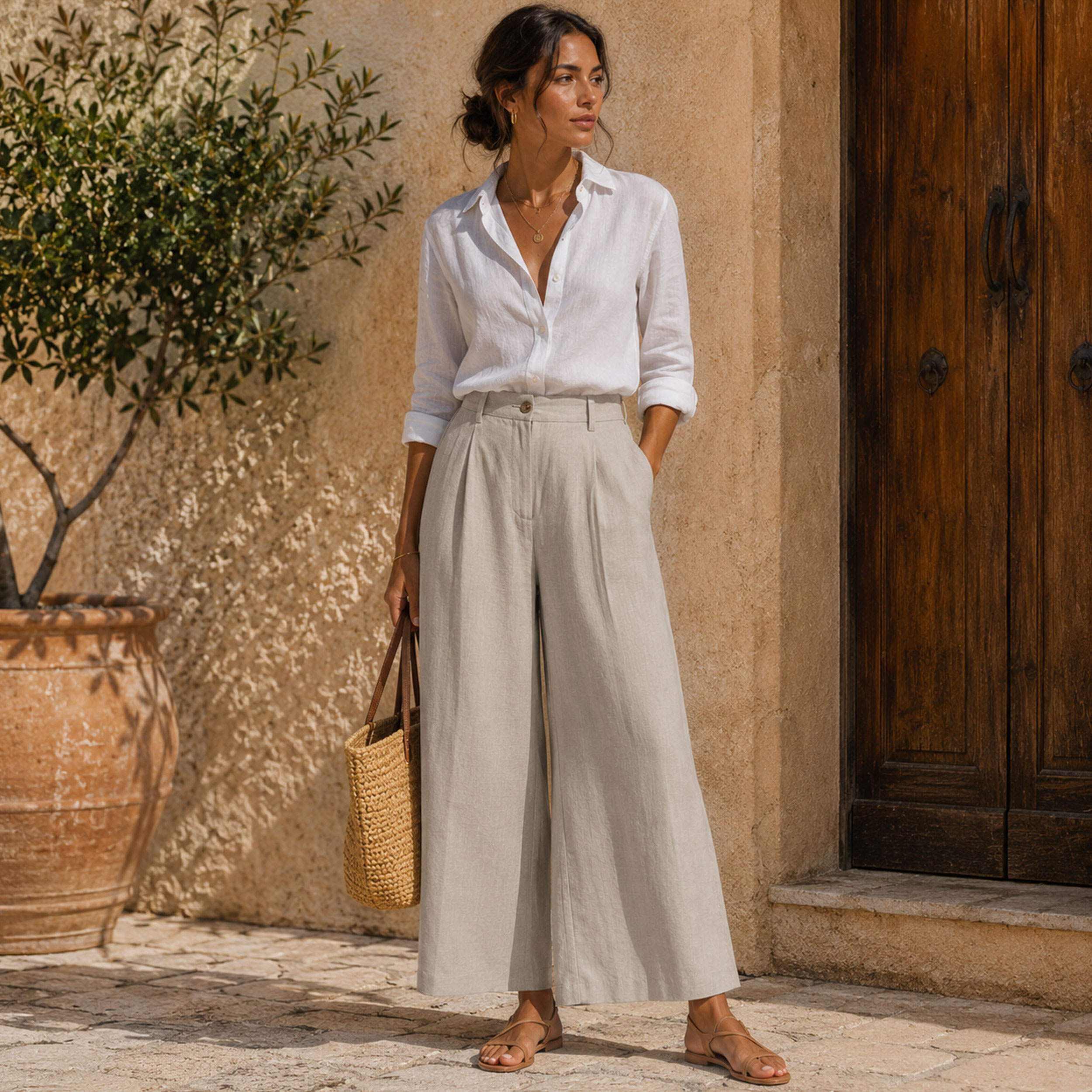 Pure Linen Fashion Beige Image