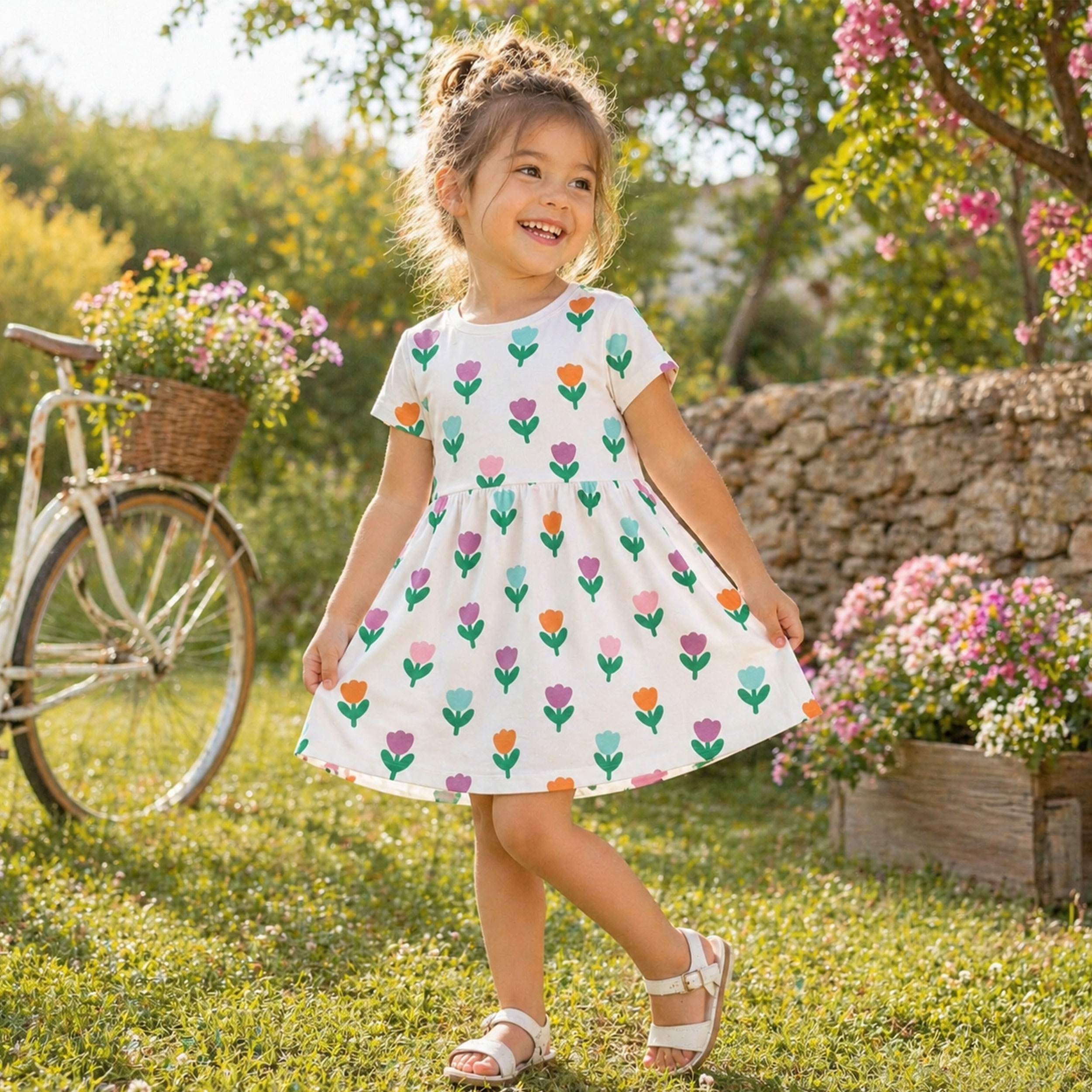 Jersey Cotton Tulips Coloured Image