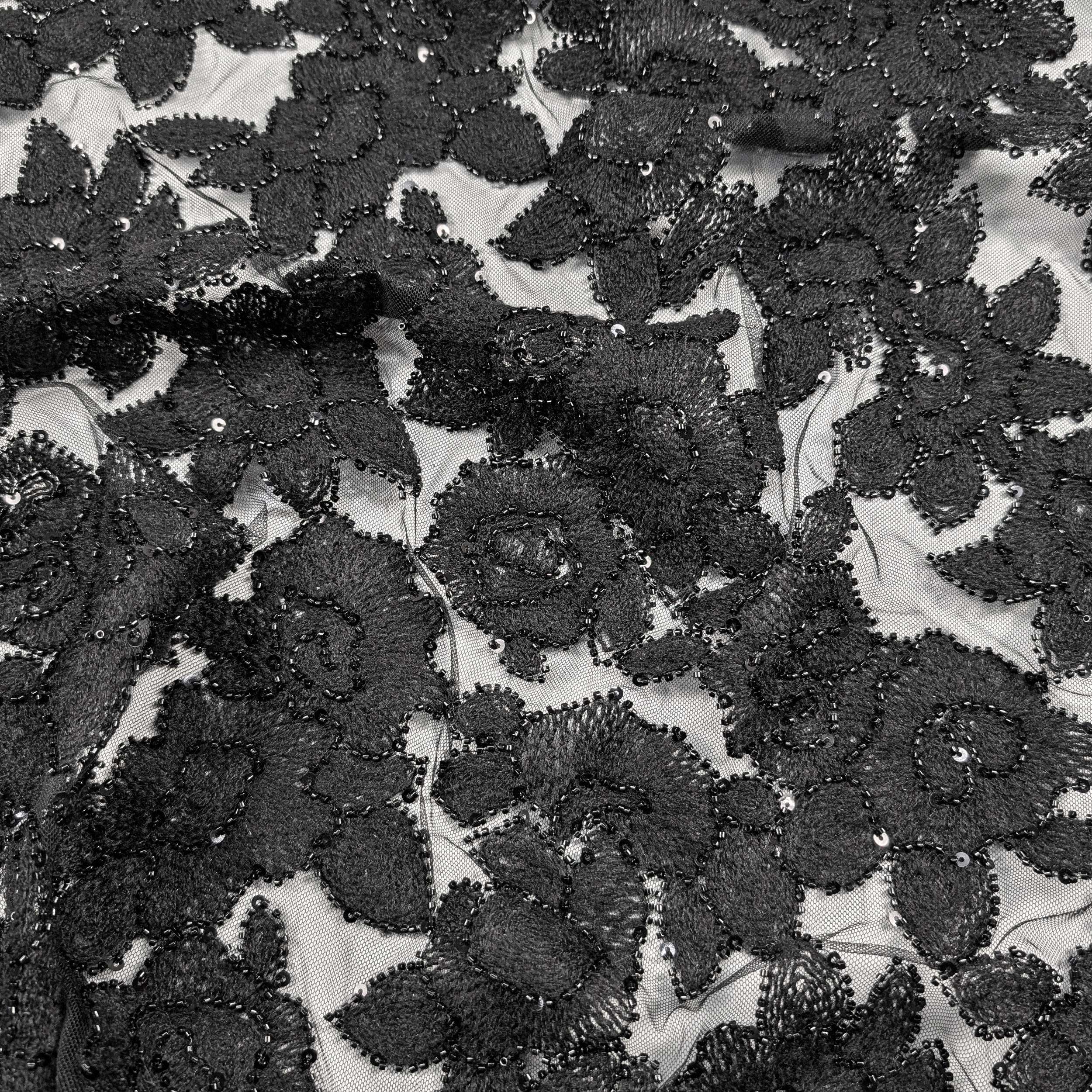 Lace Rose Wool Sequins Black Image