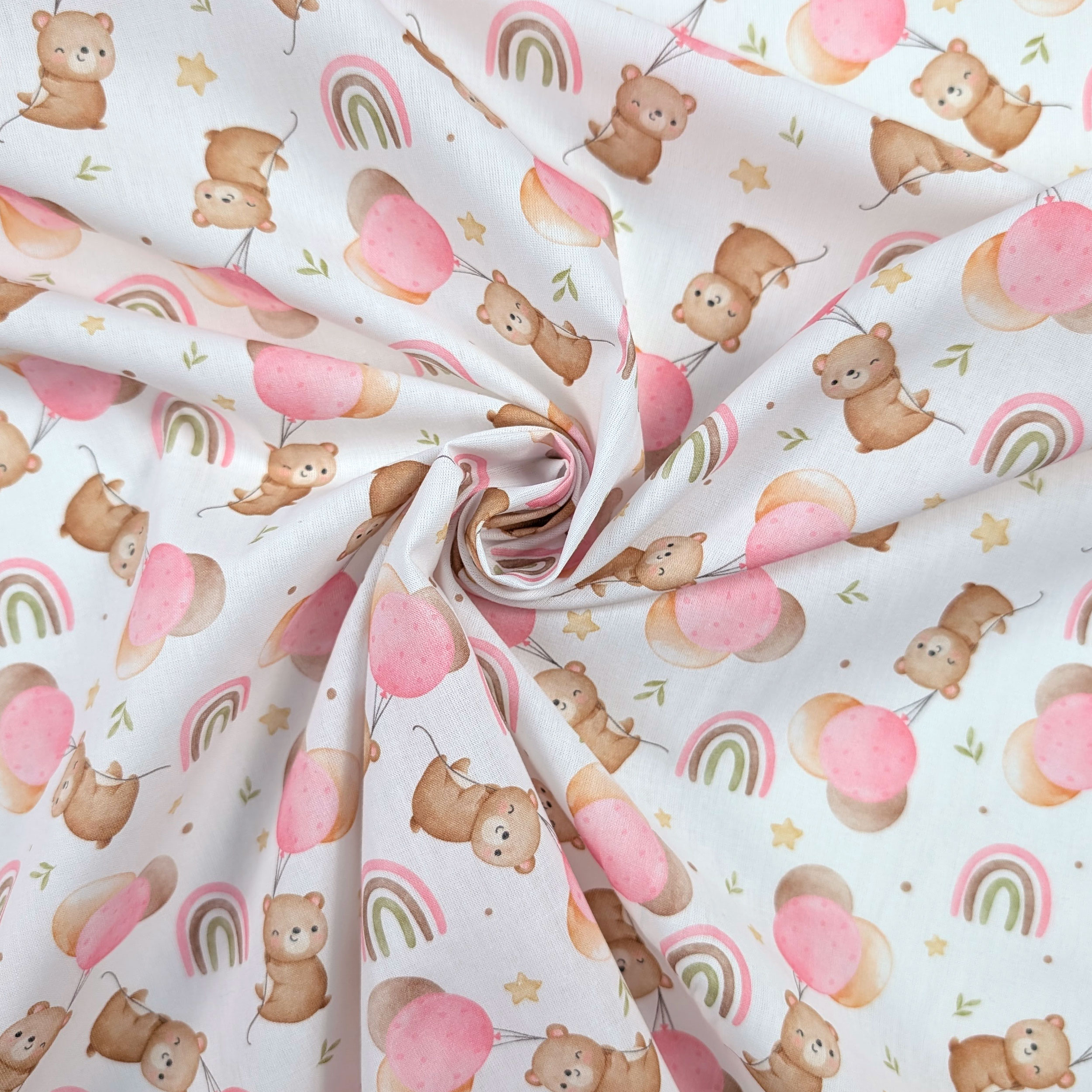 Pink Bears and Balloons Percale Cotton Image