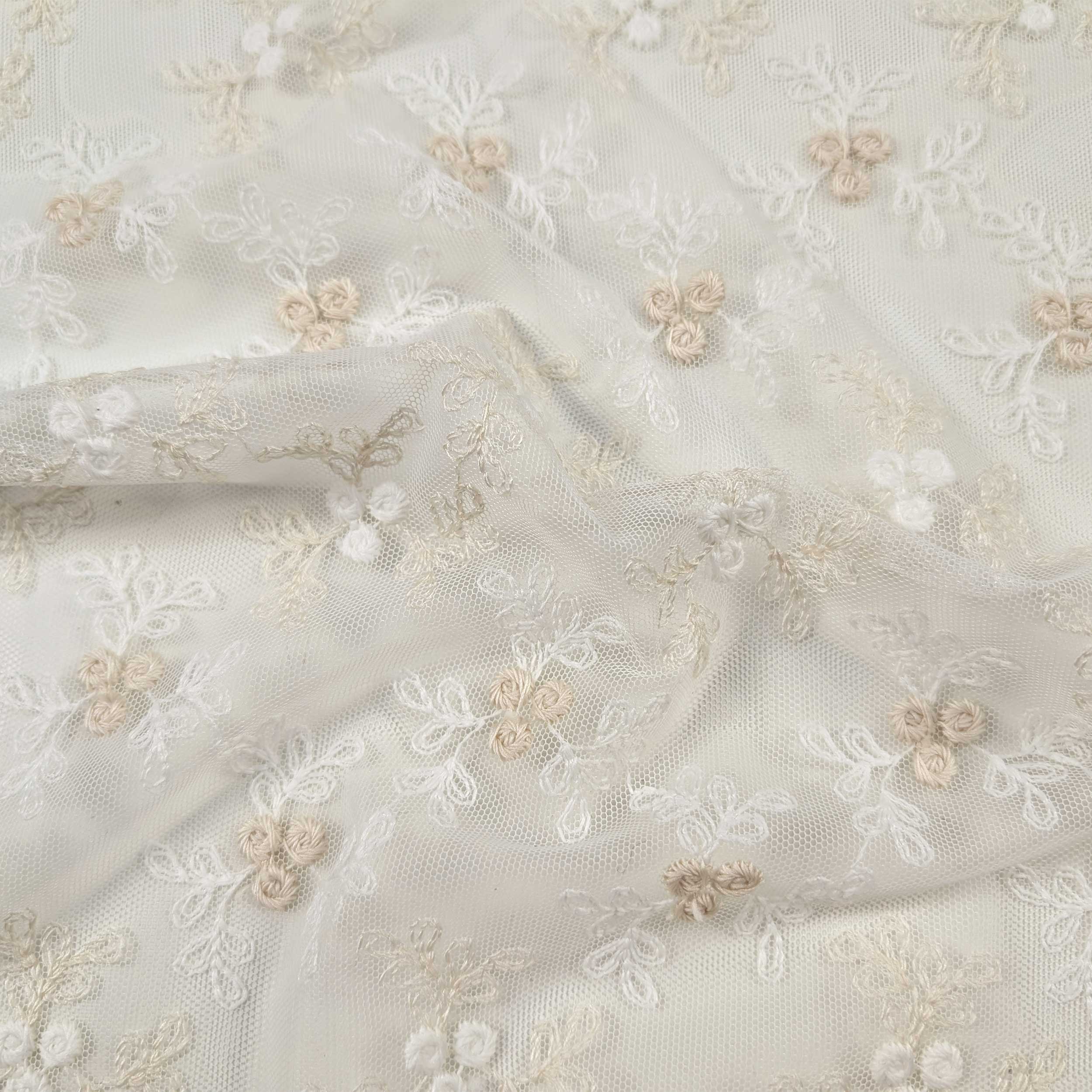 Tissu Rideau Dentelle Floral Beige Image