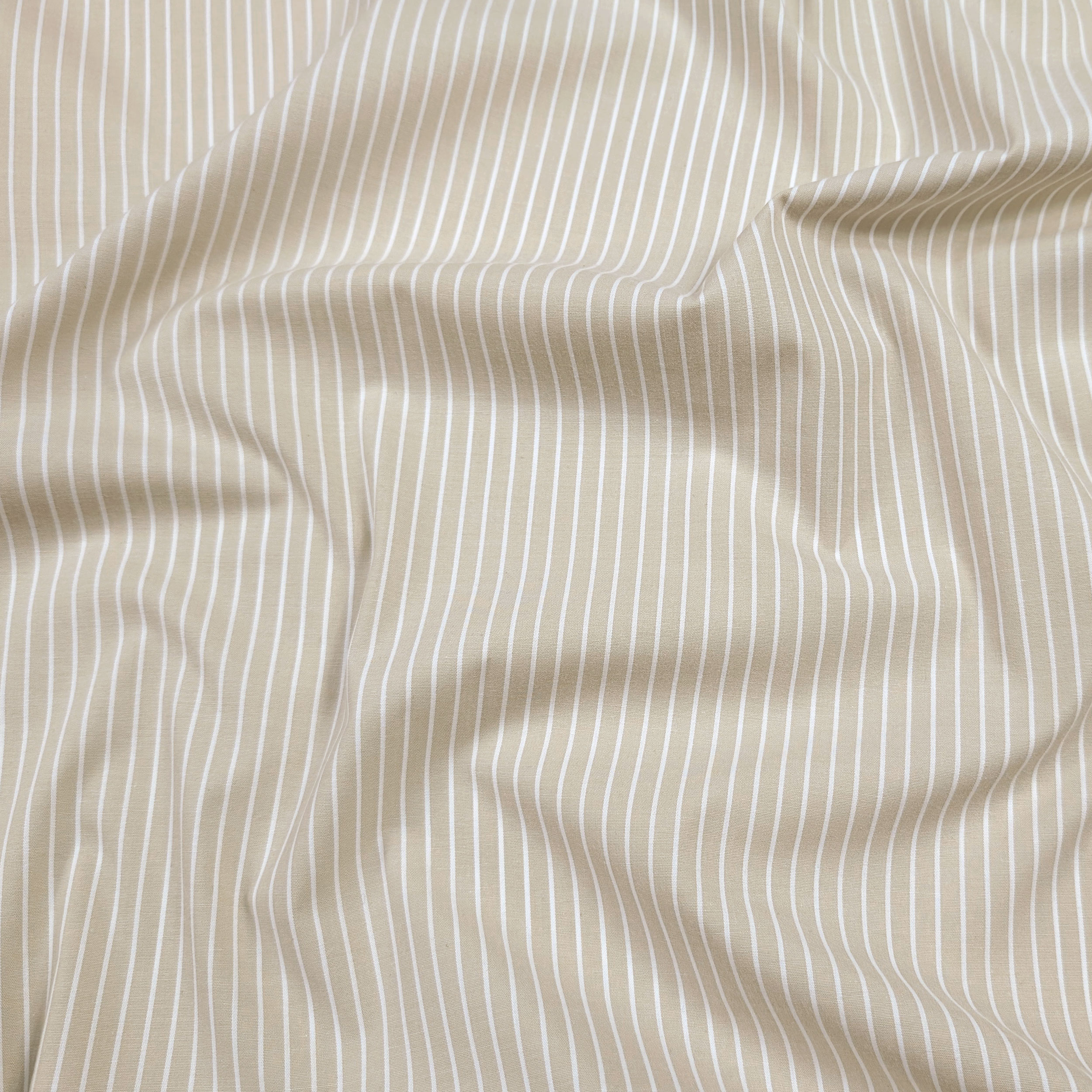 Stretch Cotton for Shirts Beige White Stripes Image