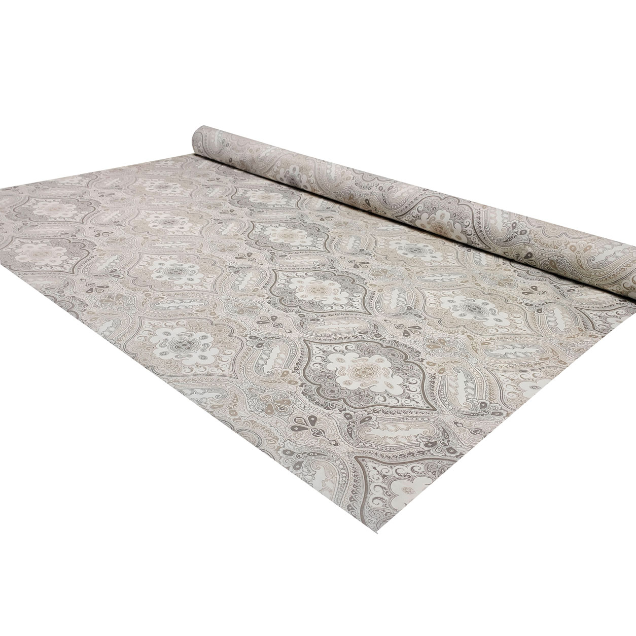 Tessuto Cotone Damascato Beige e Grigio