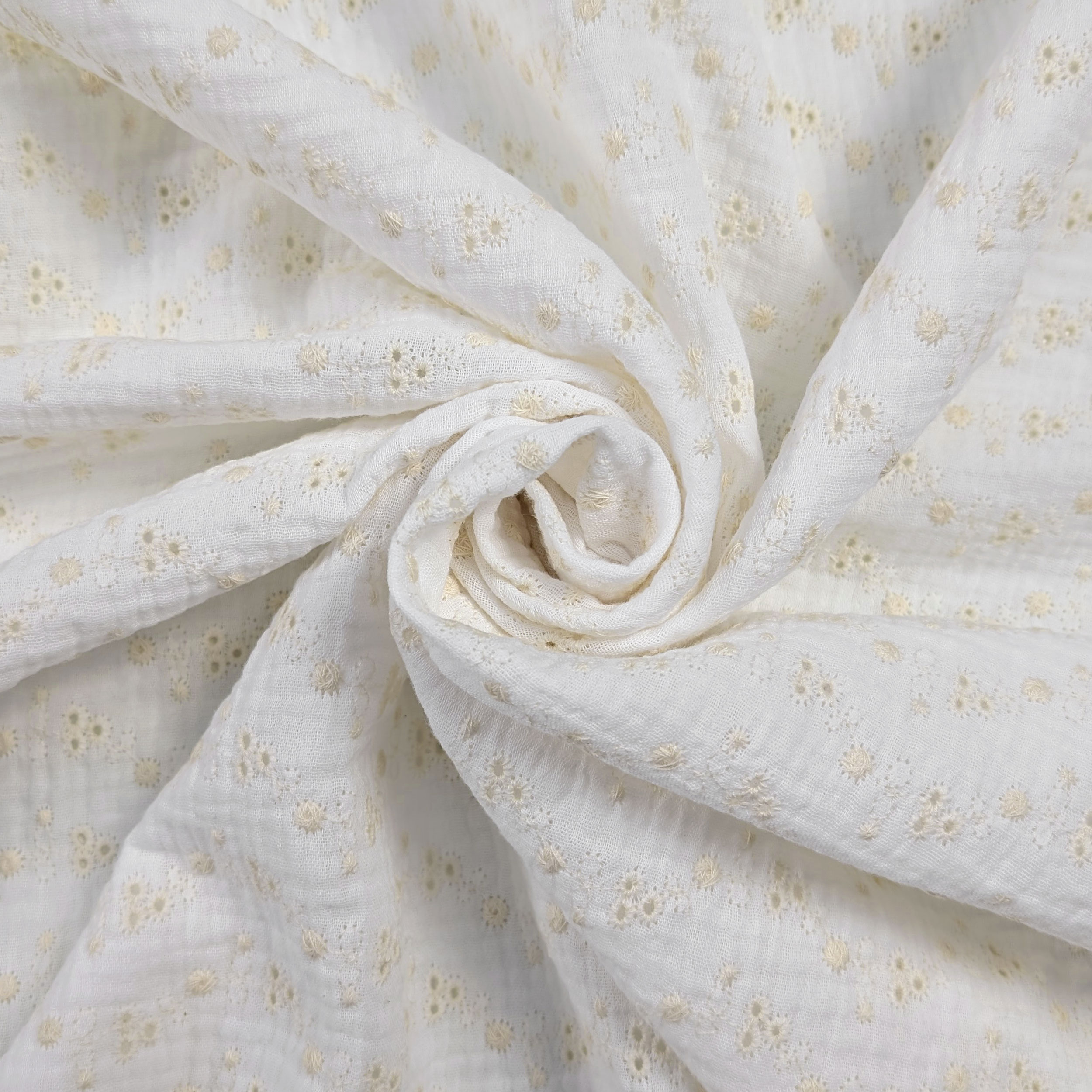 Sangallo Double Mousseline Blanche Crème Fleurs Image