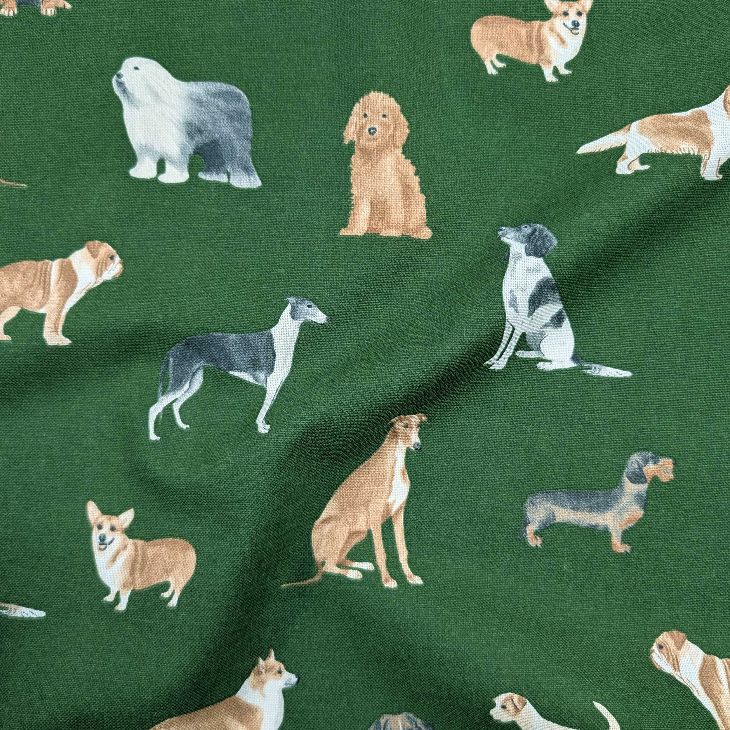 Panama Fabric Dogs Green Background Image