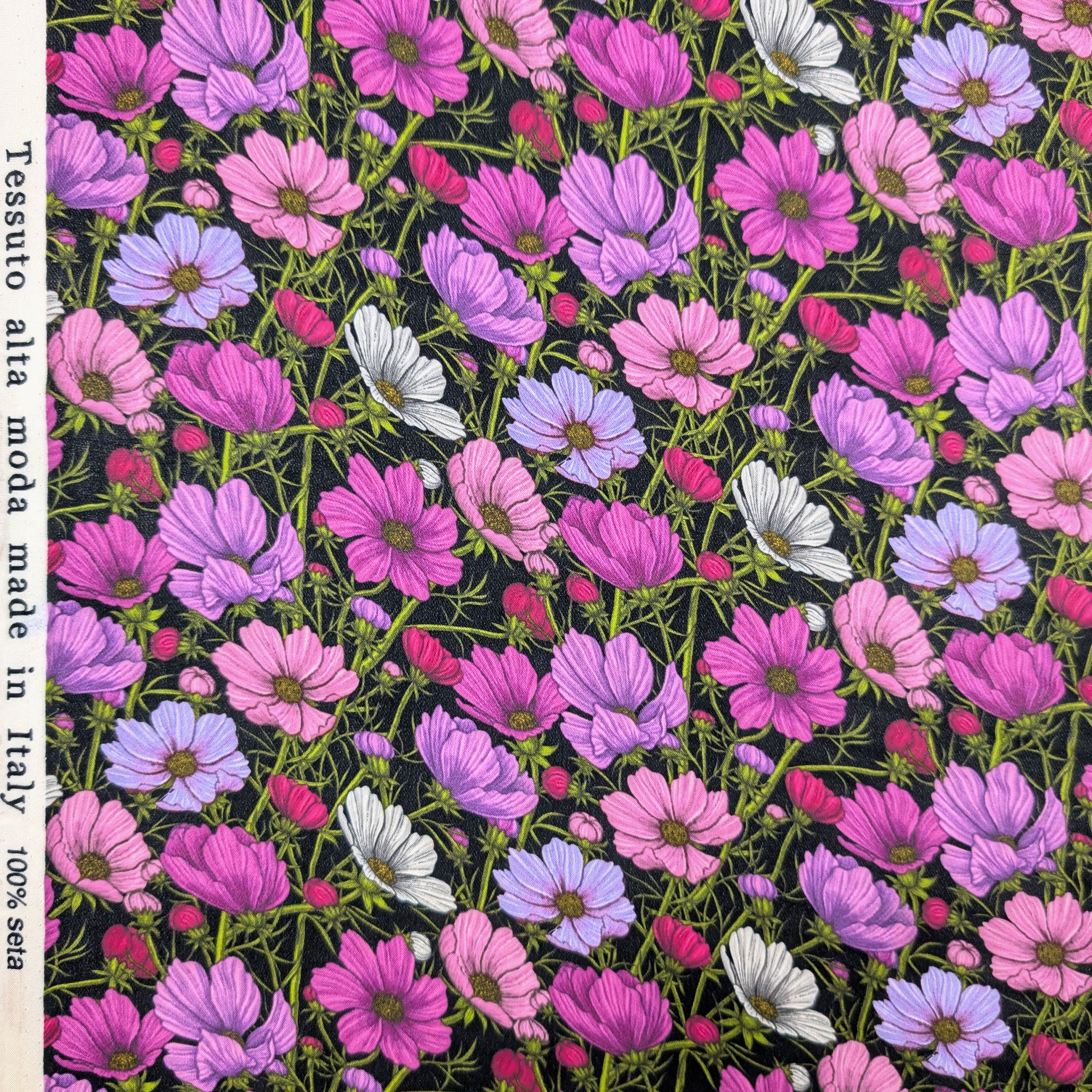 Pure Silk Georgette Pink and Lilac Flowers Image