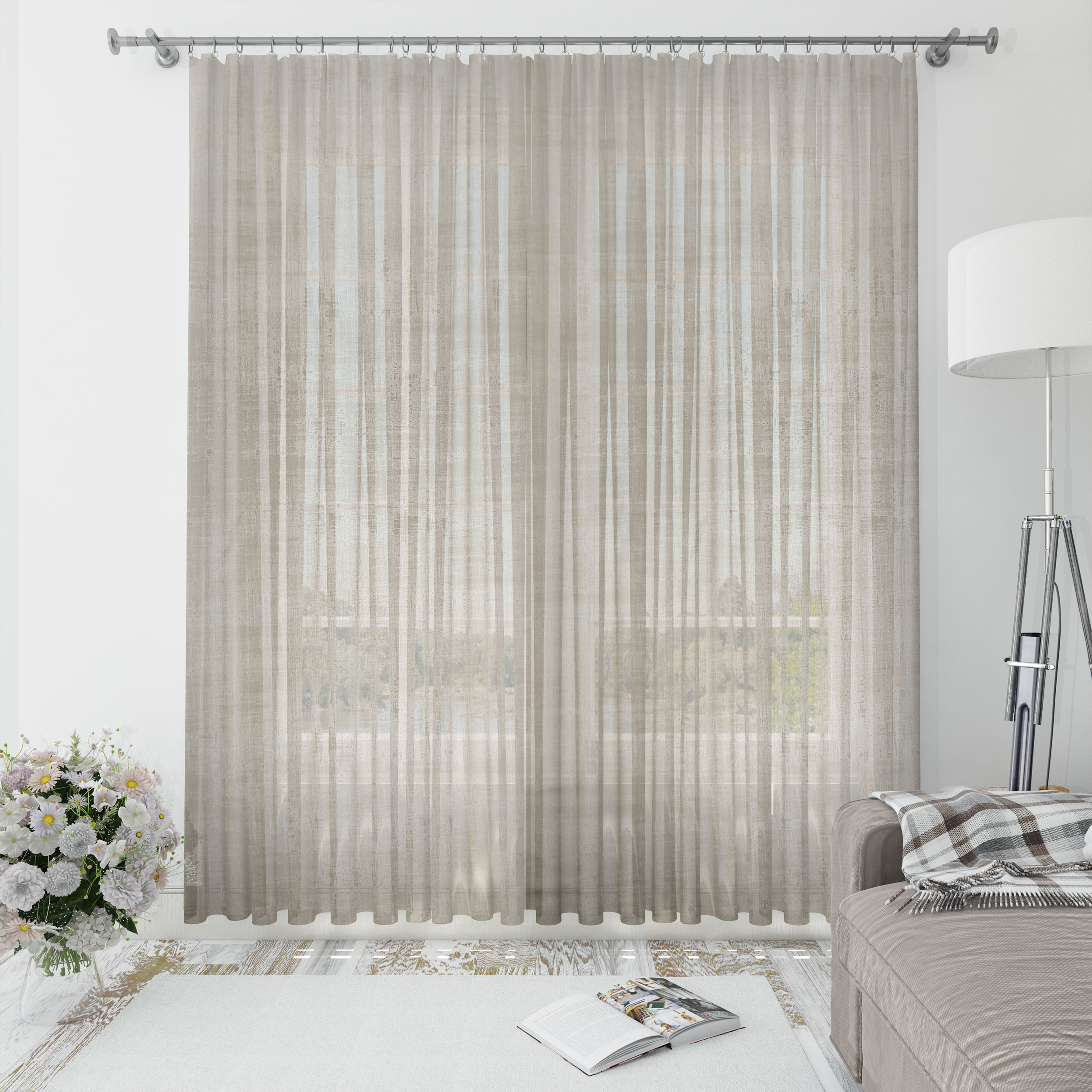 Tissu de rideau opaque effet spatule gris tourterelle