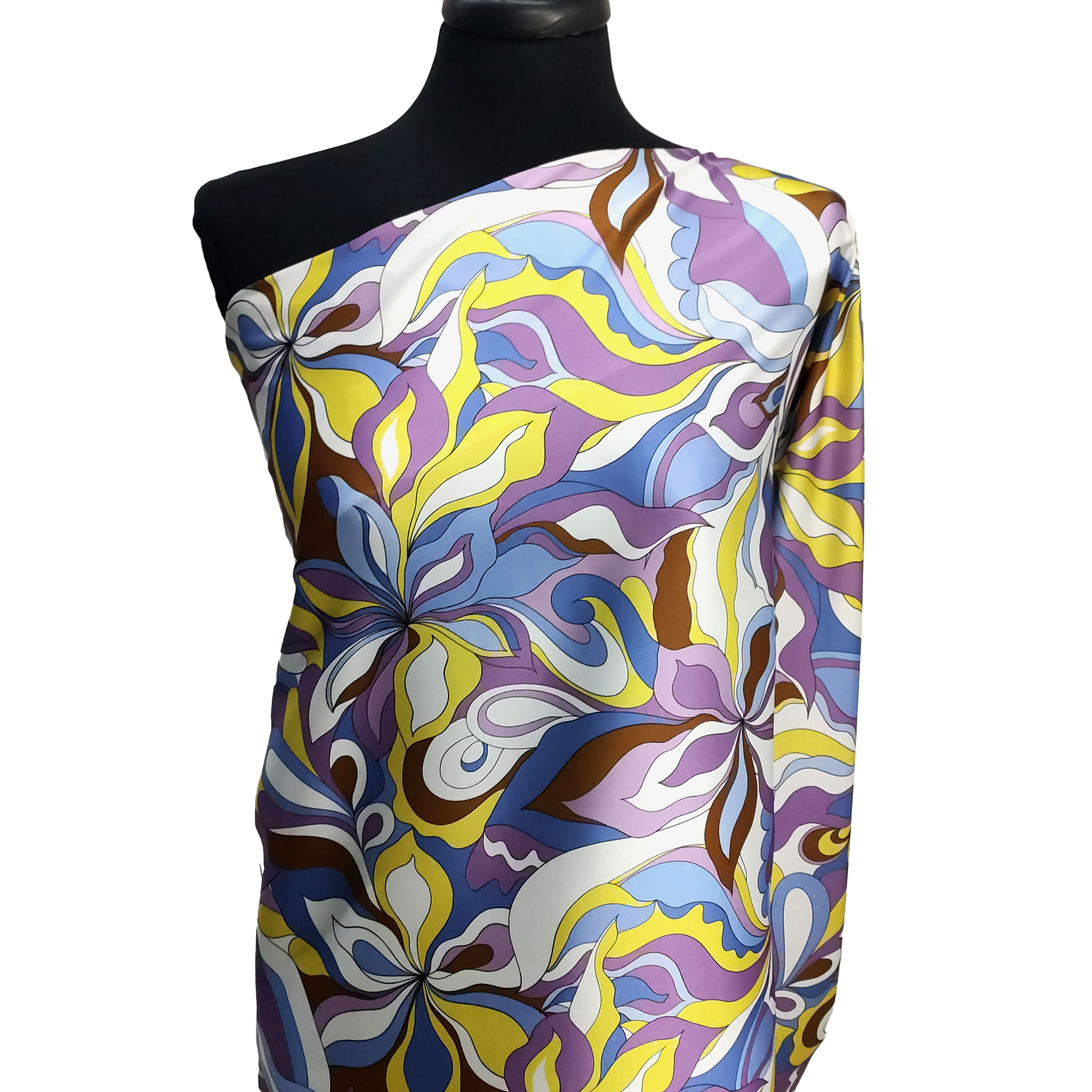 Elasticated Satin Satin Fashion Abstract Flowers Lilac and Yellow
