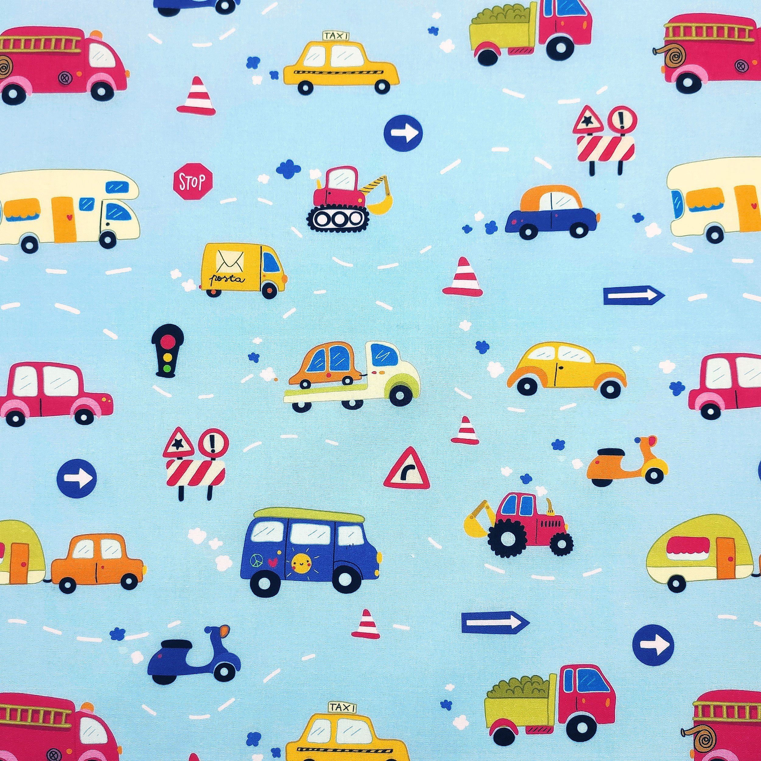 Découpe de coton Big Cars Fond bleu clair - Panini Fabrics 50x150 cm Image