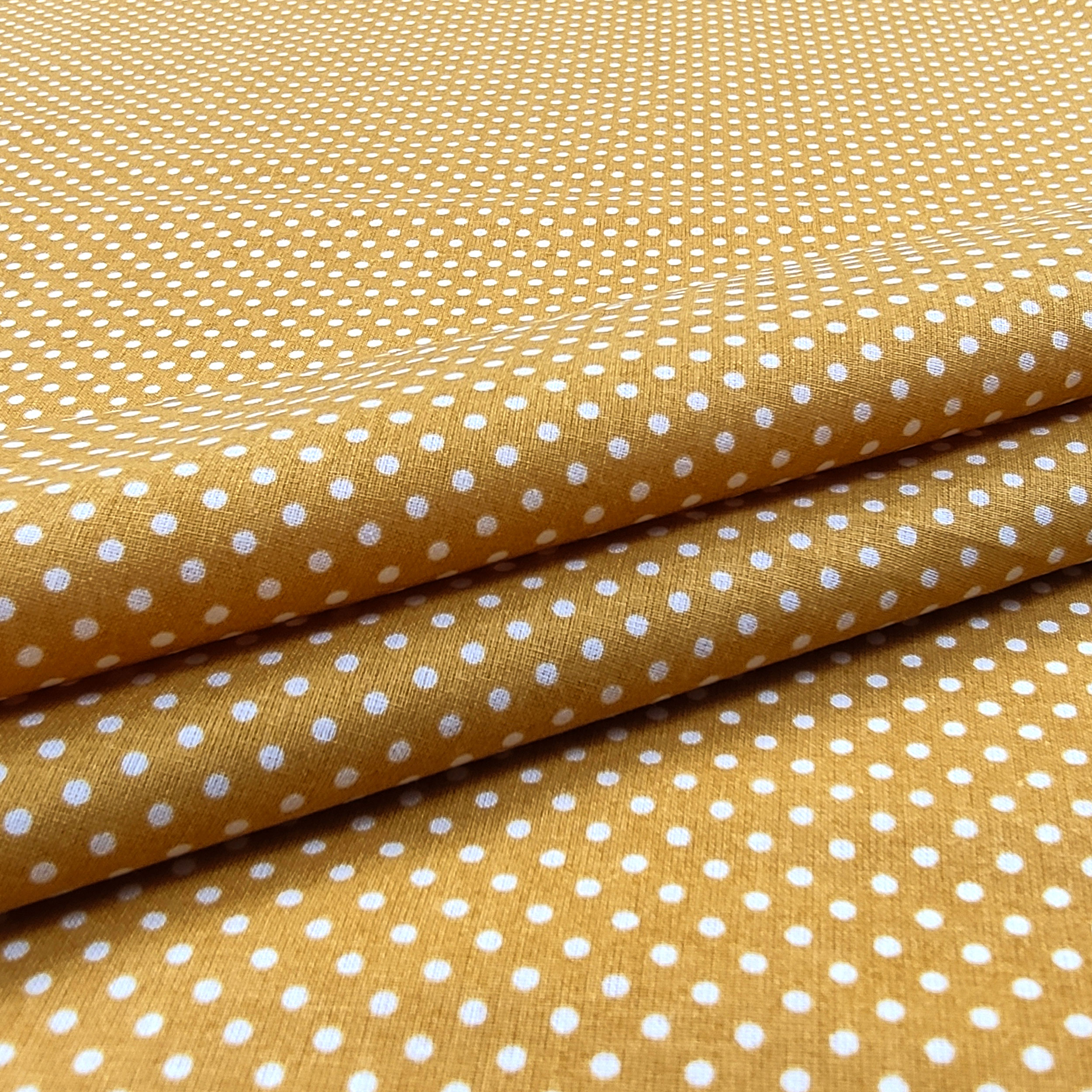 Baumwollstoff Senf Weiß Polka Dot