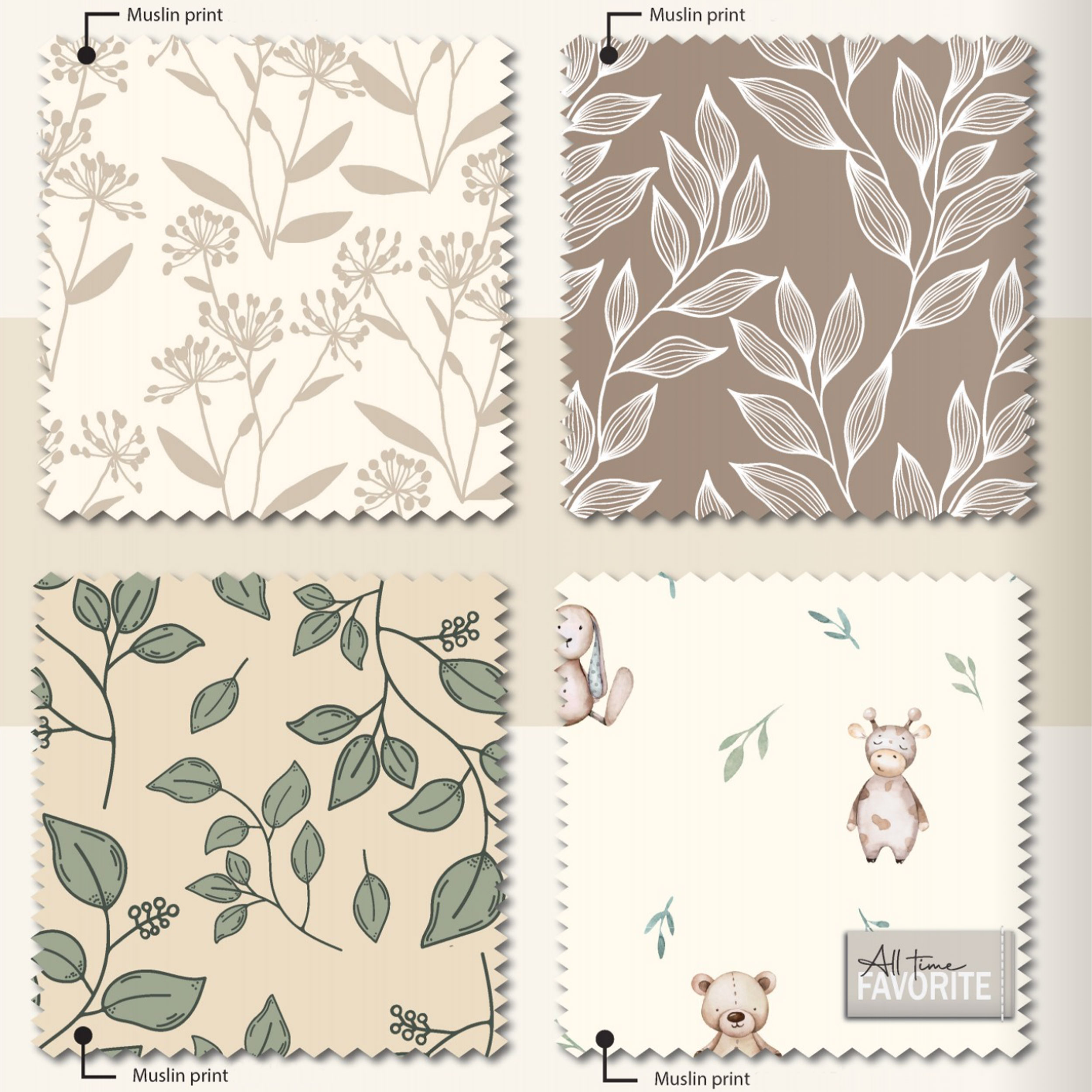 Beige Floral Fantasy Cotton Muslin Image