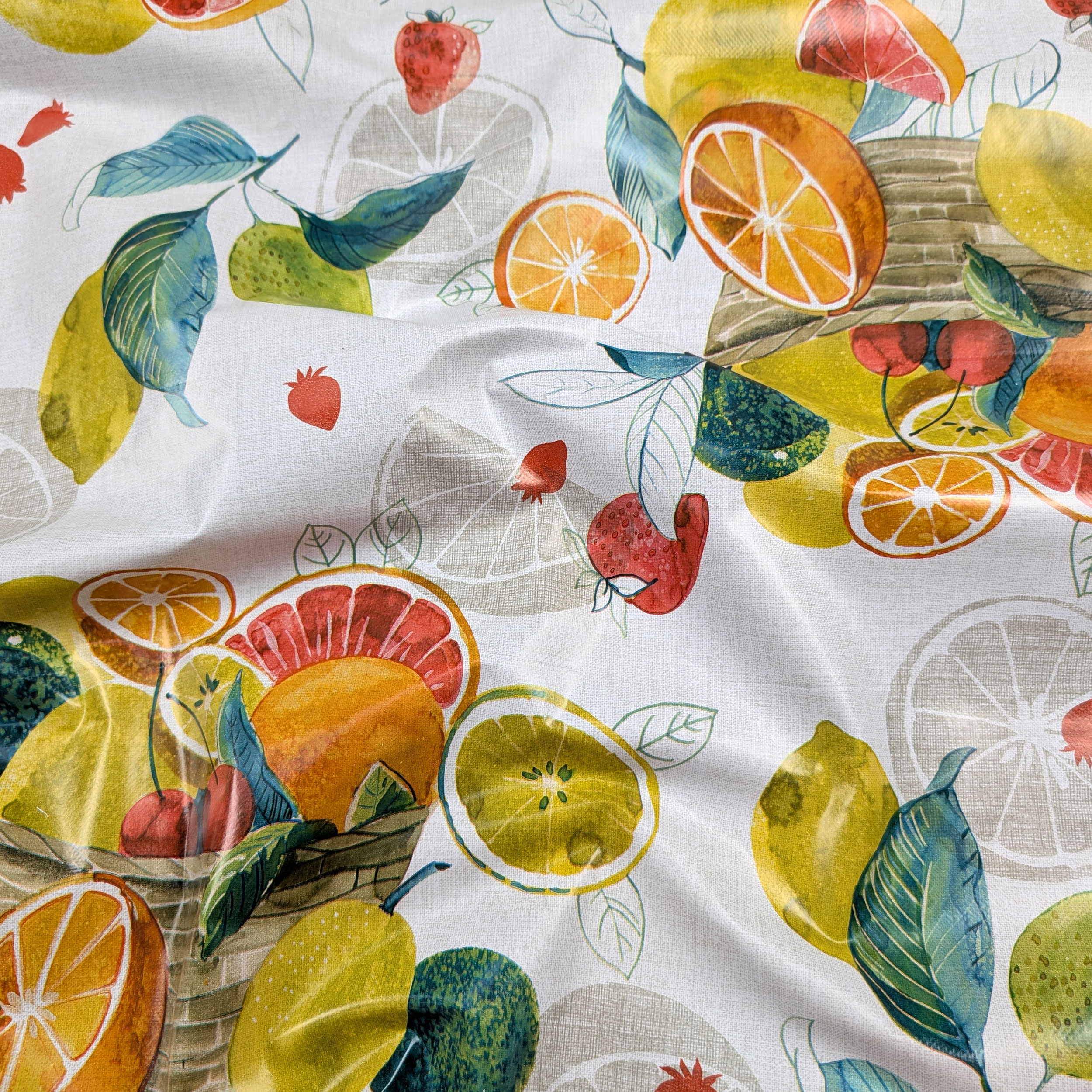 Fruit Basket Waxed Tablecloth Fabric Image