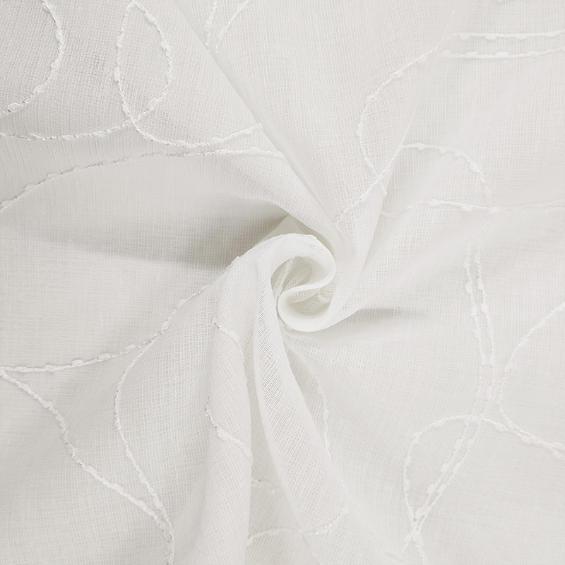 Curtain Fabric with Natural Circular Embroidery Image