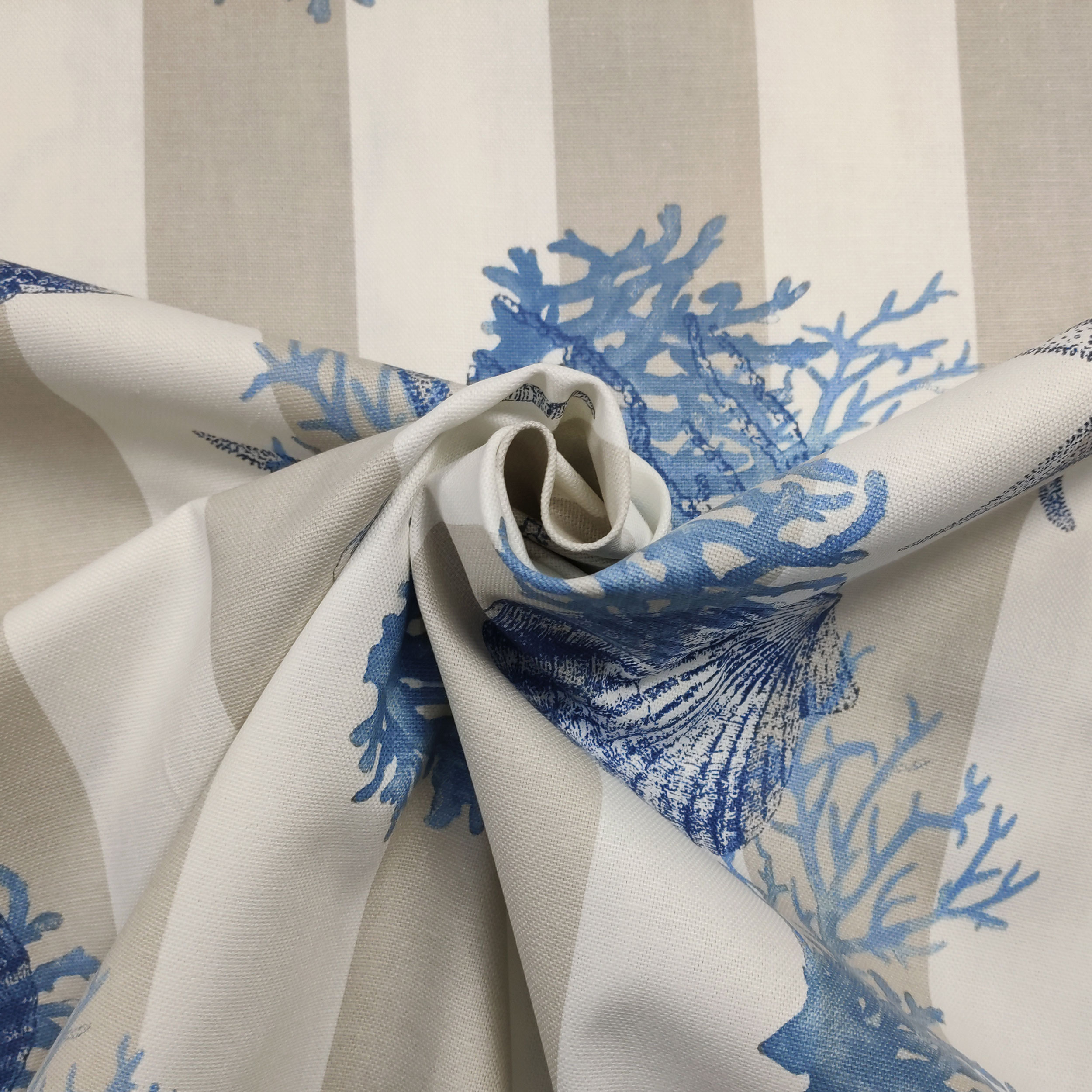 Panama Fabric White Beige Stripes Blue Shells
