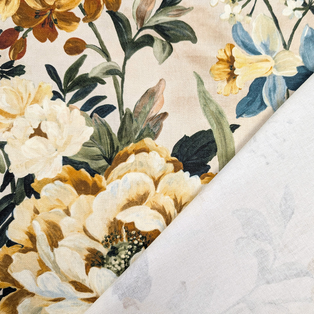 Panama Cotton Flowers Background Beige H 280 cm Image