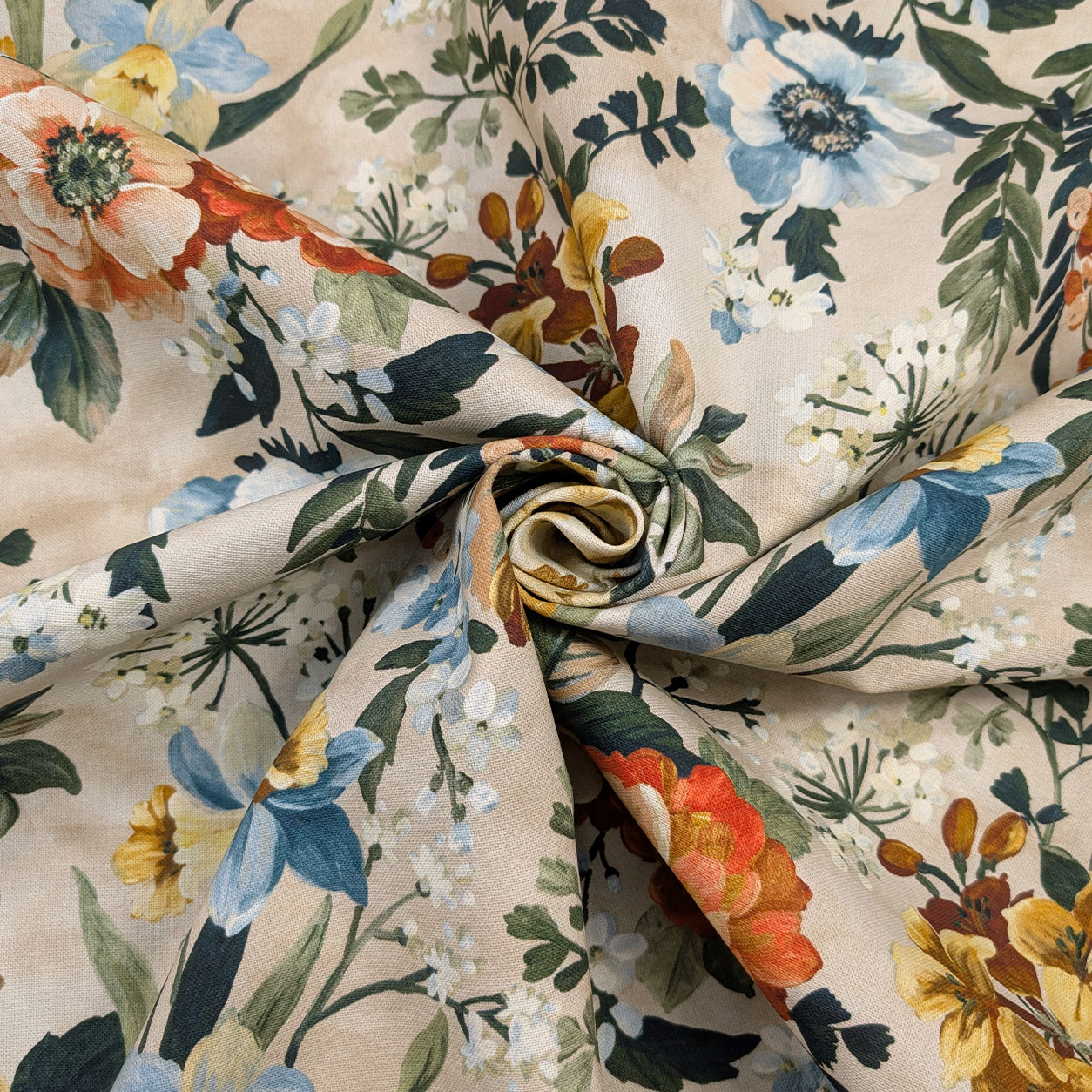 Panama Cotton Flowers Background Beige H 280 cm Image