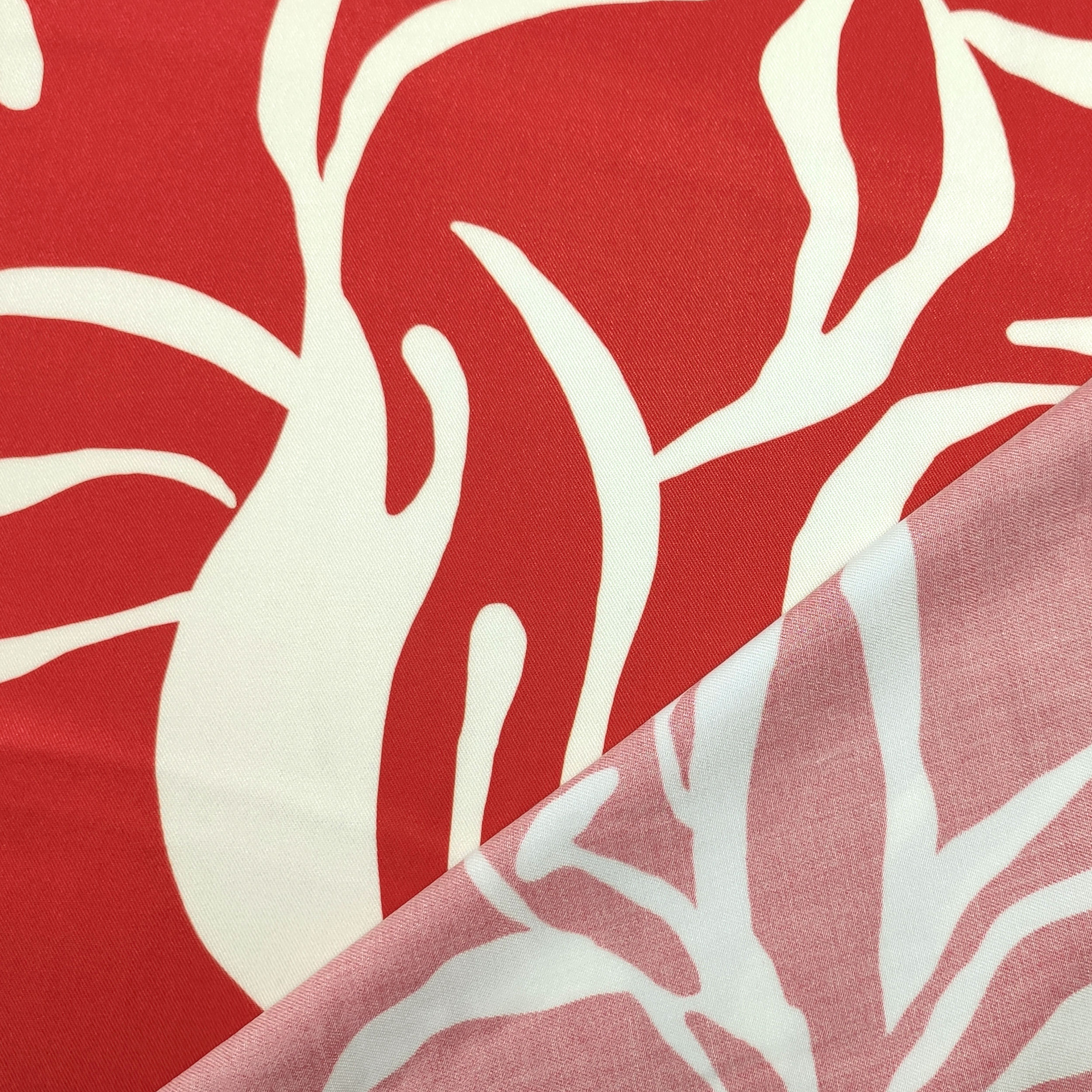 Viscose Tropical Flowers Red Background