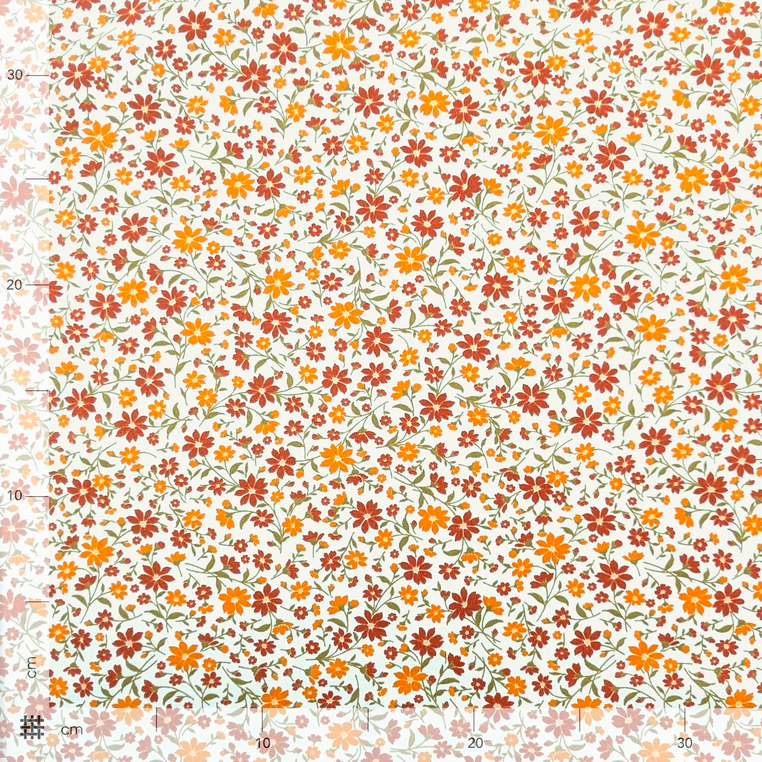 Poplin Cotton Flowers Orange Tones