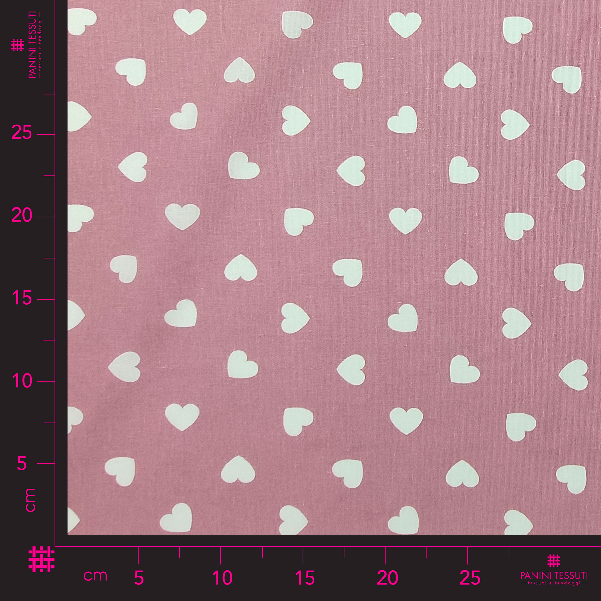 Coton découpé Coeurs blancs sur fond rose antique 50x145 cm Image