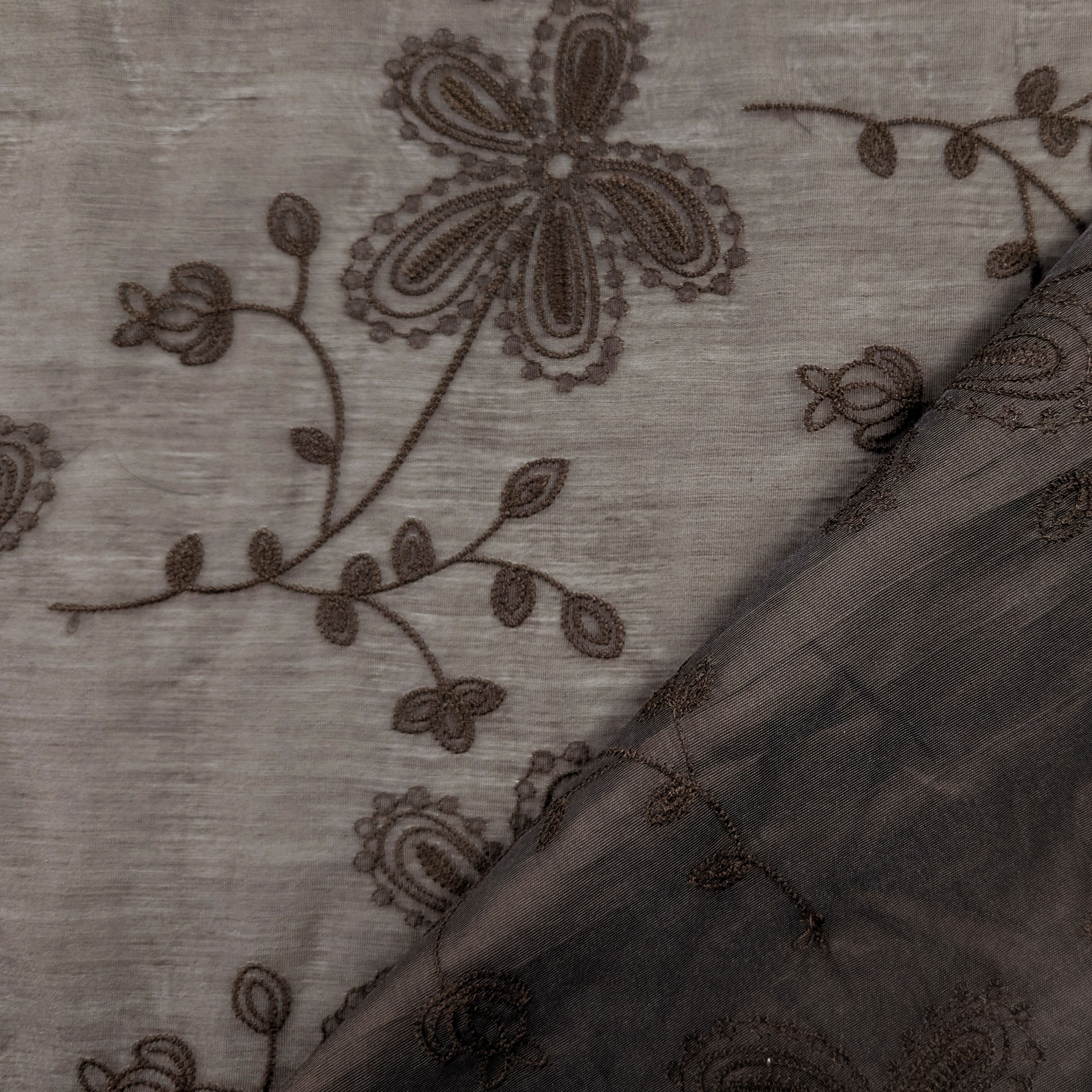 Embroidered Muslin Brown Flowers Image