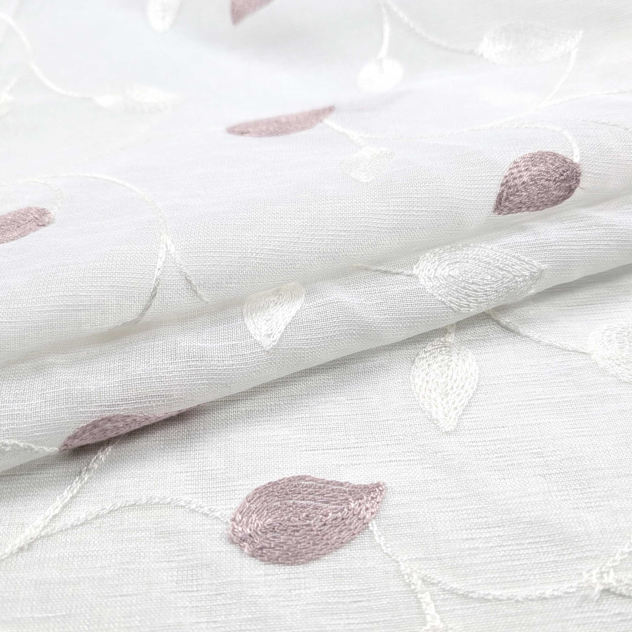 Tissu de rideau Feuilles brodées - Rose Image