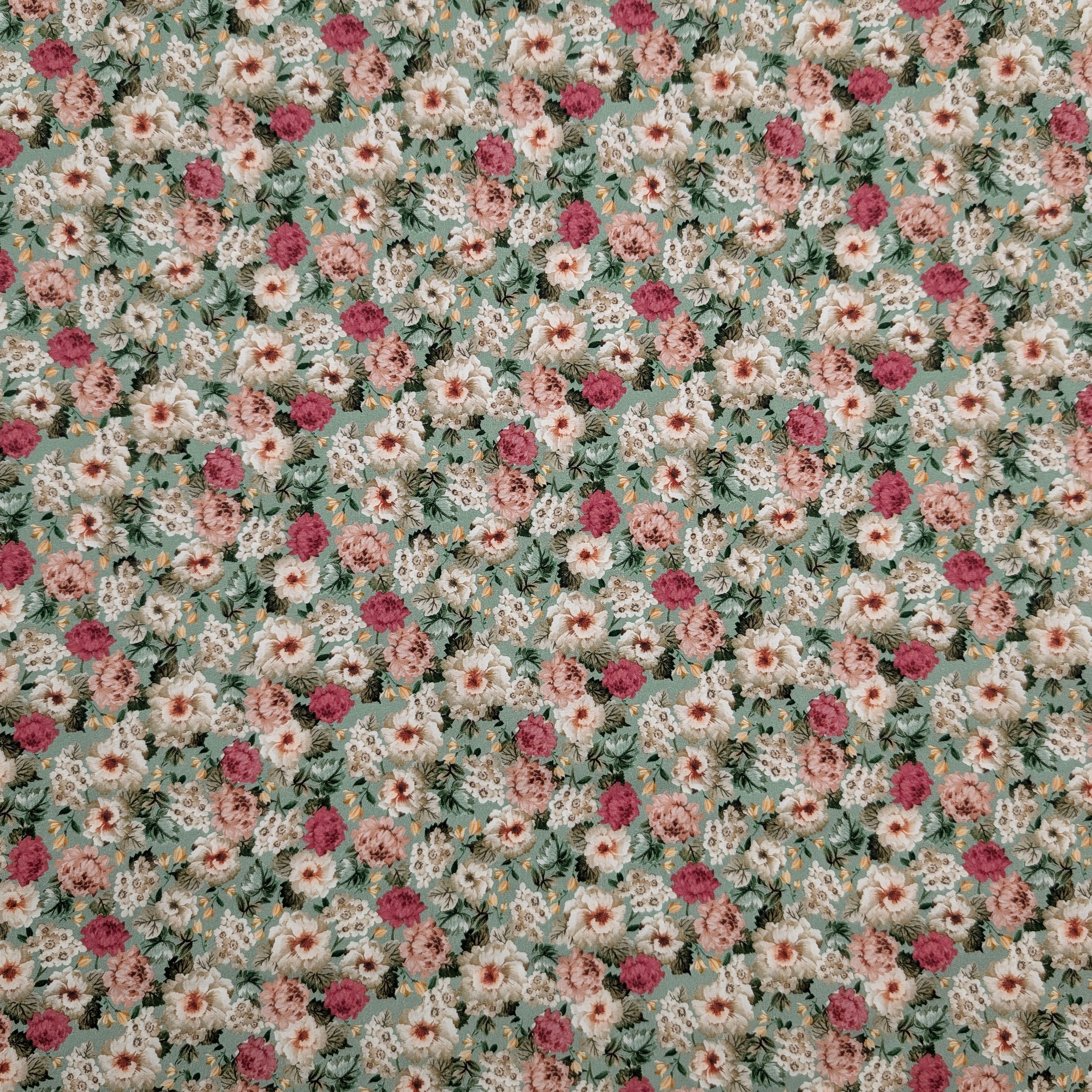 Poplin Cotton Romantic Bouquet Green Image