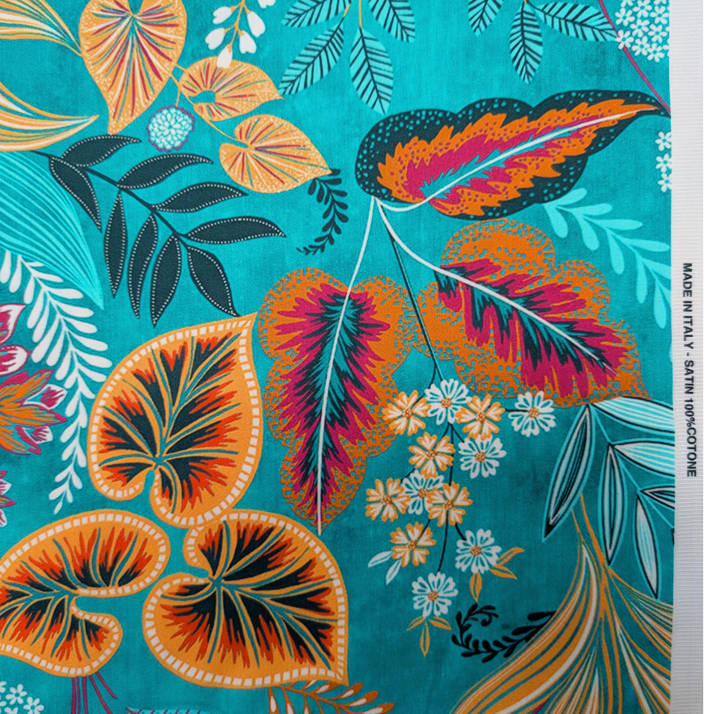 Botanical Fantasy Cotton Satin Turquoise Image