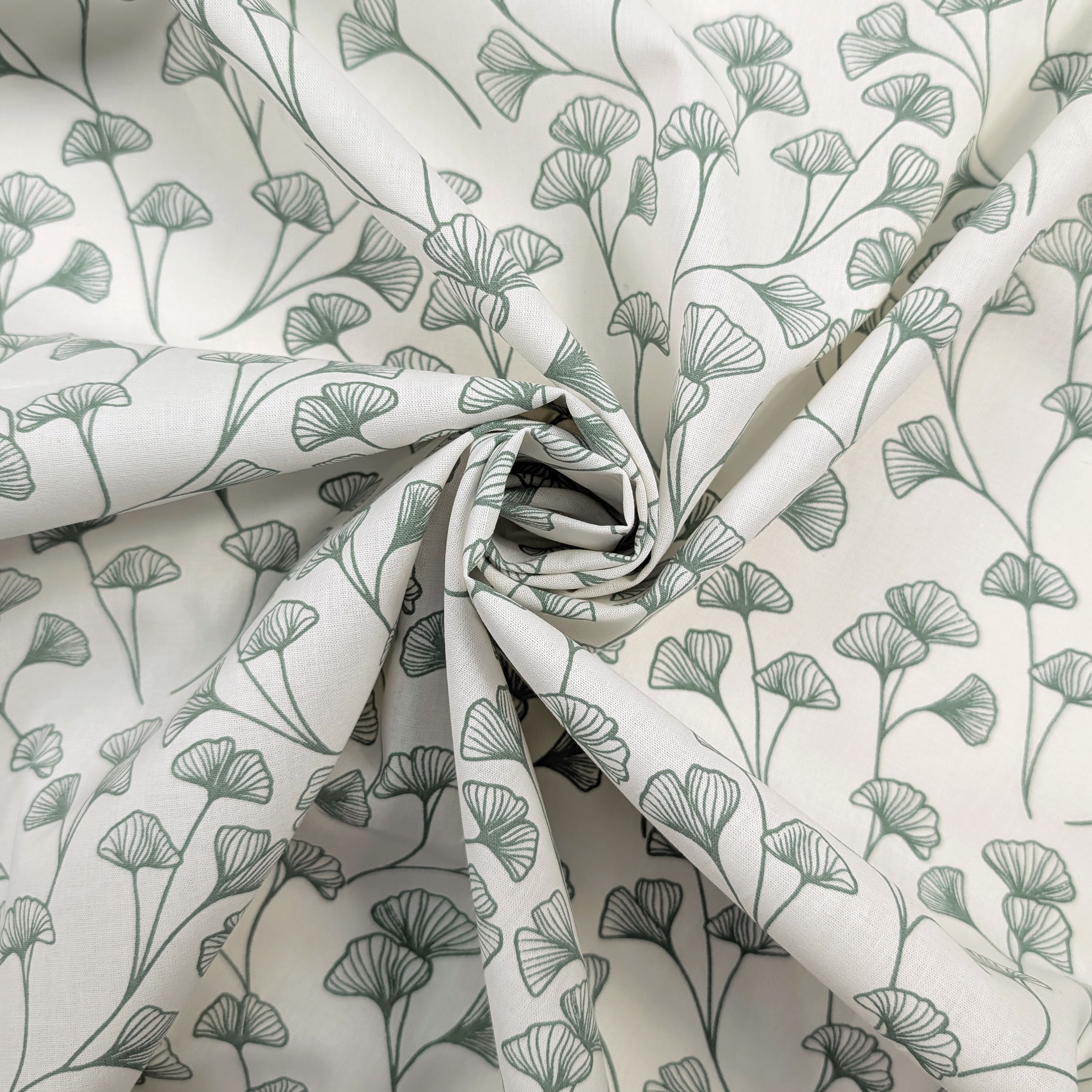 Poplin Cotton Leaves Background Sage Green Image