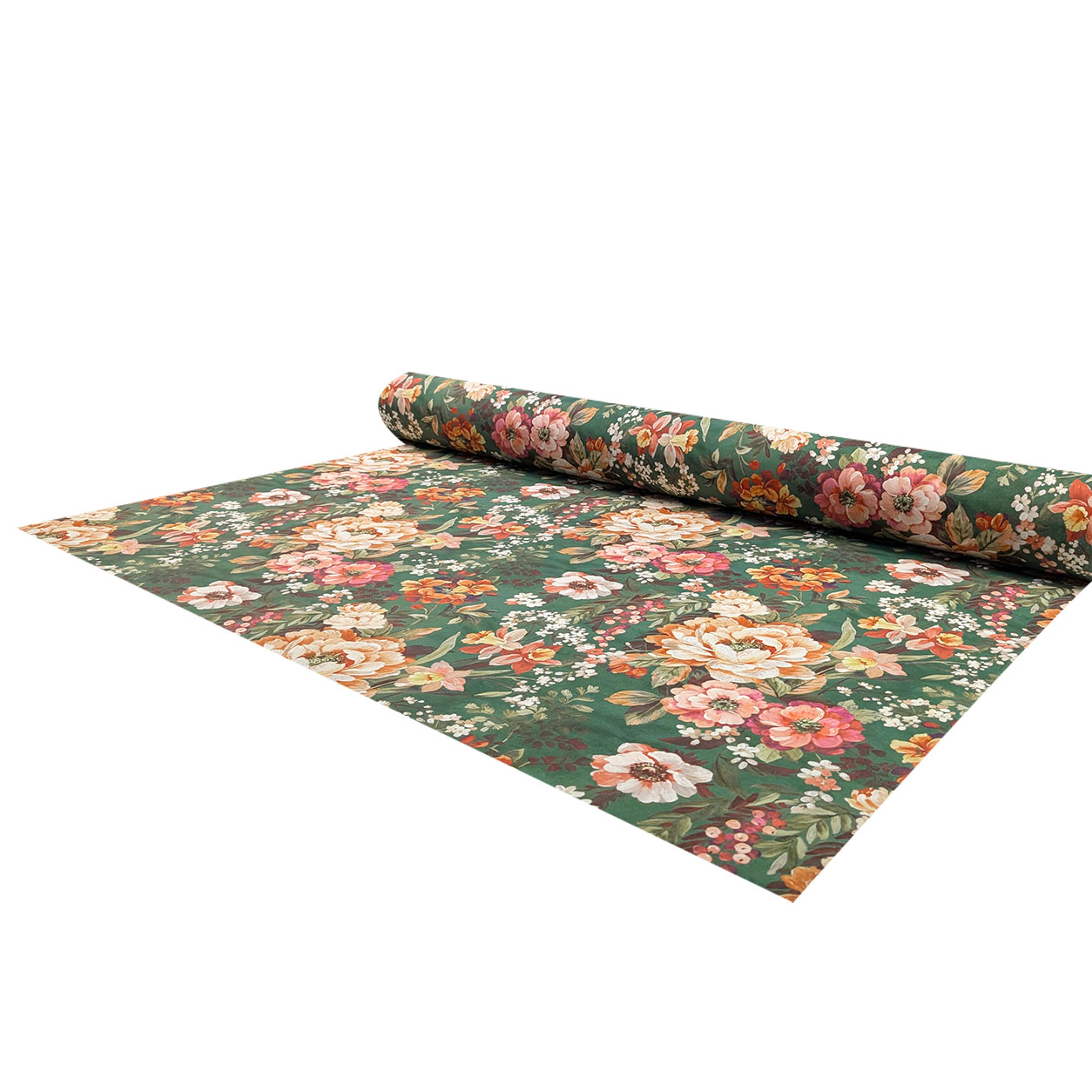 Panama Cotton Flowers Green Background H 280 cm Image