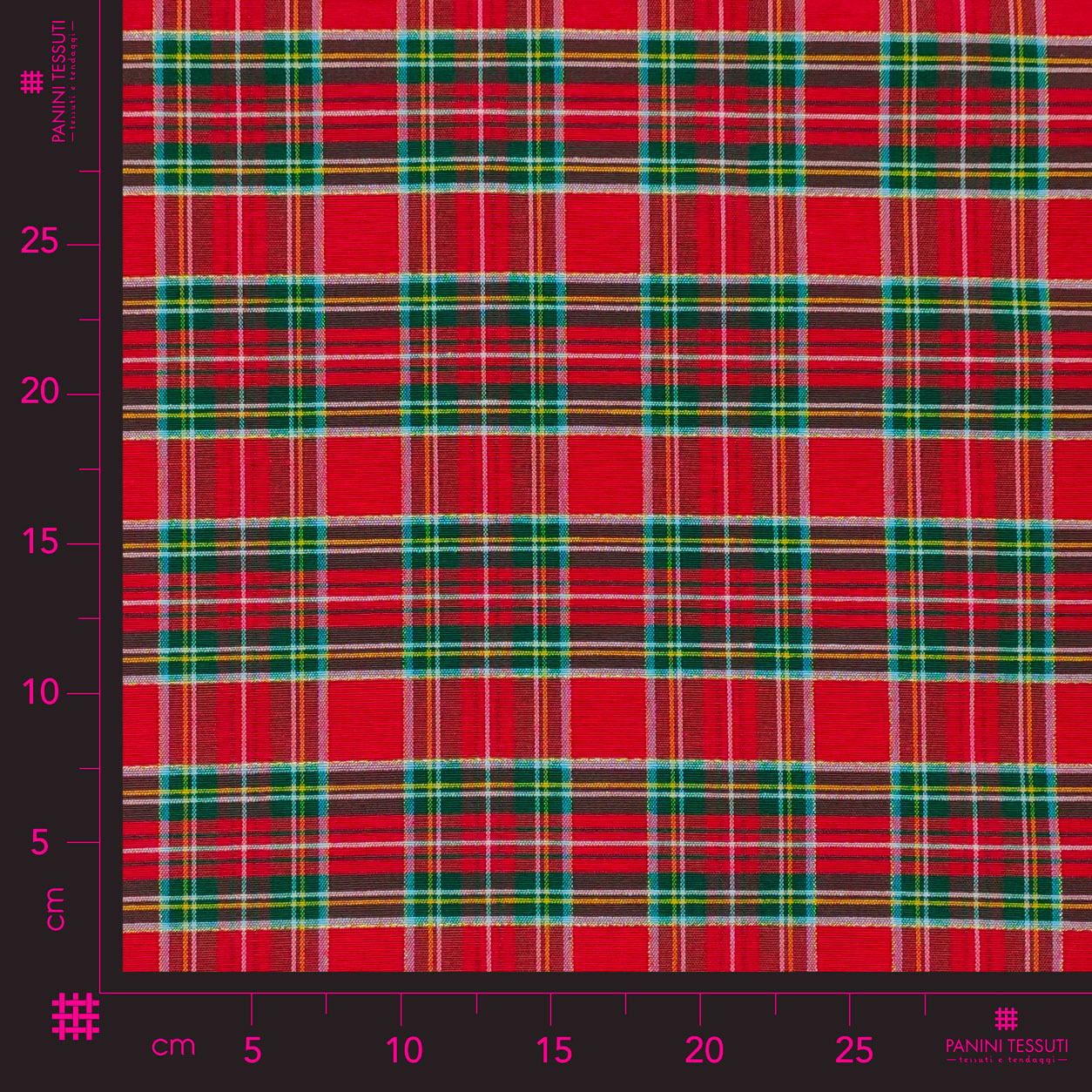 Tessuto Tartan Lurex Mini Scozzese Rosso Verde Image